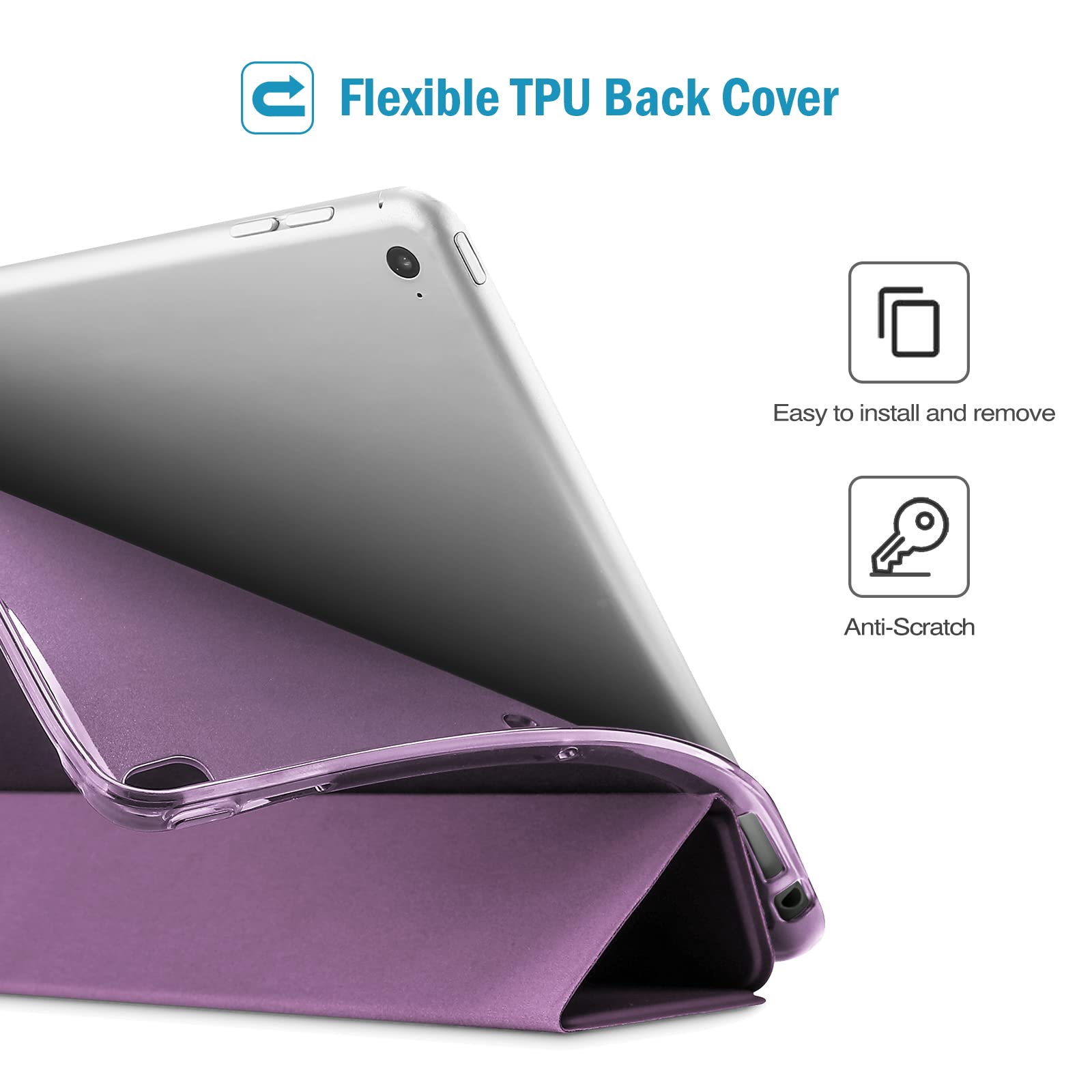 Procase Smart Case For Ipad 9.7 Inch Ipad 6Th 5Th Generation Cases, Ipad Air 2, Ipad Air Case, Slim Soft Tpu Cover Stand Smart Case For Ipad 9.7 2018 2017 Model Ipad Air 2 Air 1  Purple