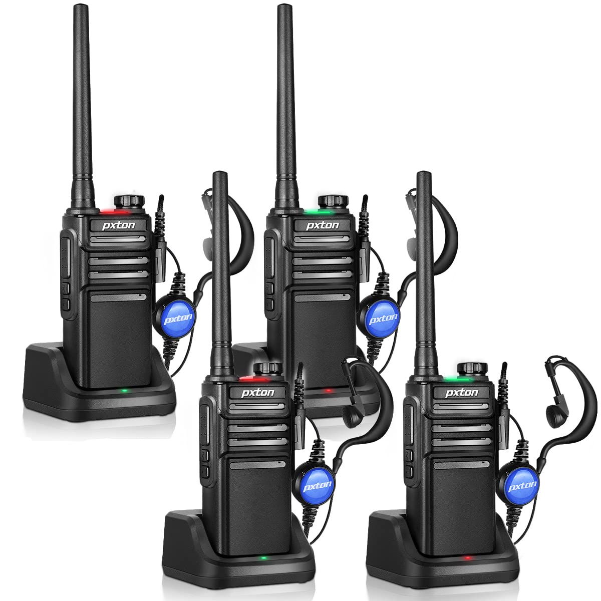 Pxton Waterproof Walkie Talkies Long Range For Adults With Headphones And Charger Dock