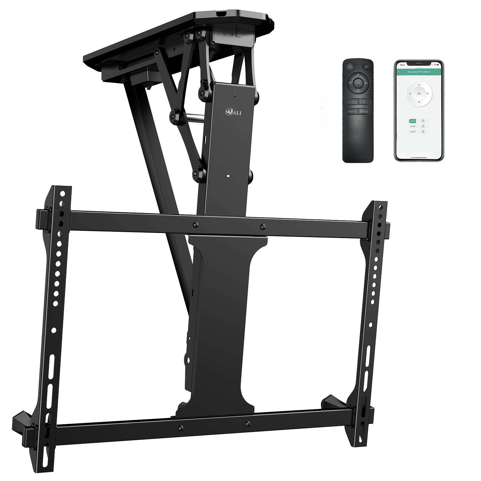 WALI Motorized Ceiling TV Mount with Remote, Electric Flip Down TV Bracket for 32 to 70 inch Flat and Curved Screen Up to 77 Lbs, Pitched Roof, Max Mounting Holes 600x400mm (FCM604), Black