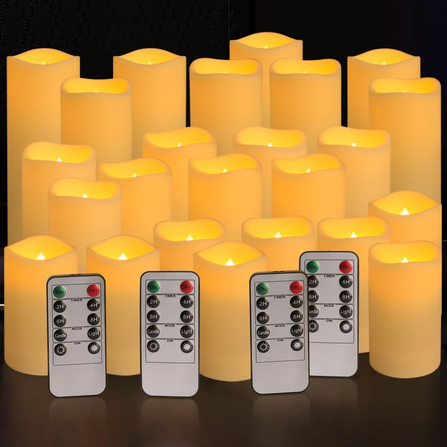 Yoroxrg Set Of 24 Waterproof Outdoor Flameless Candles, Led Candles With 4 Remote And Timer,(H 4'' 5'' 6'' X D 2.2''),For Hallow