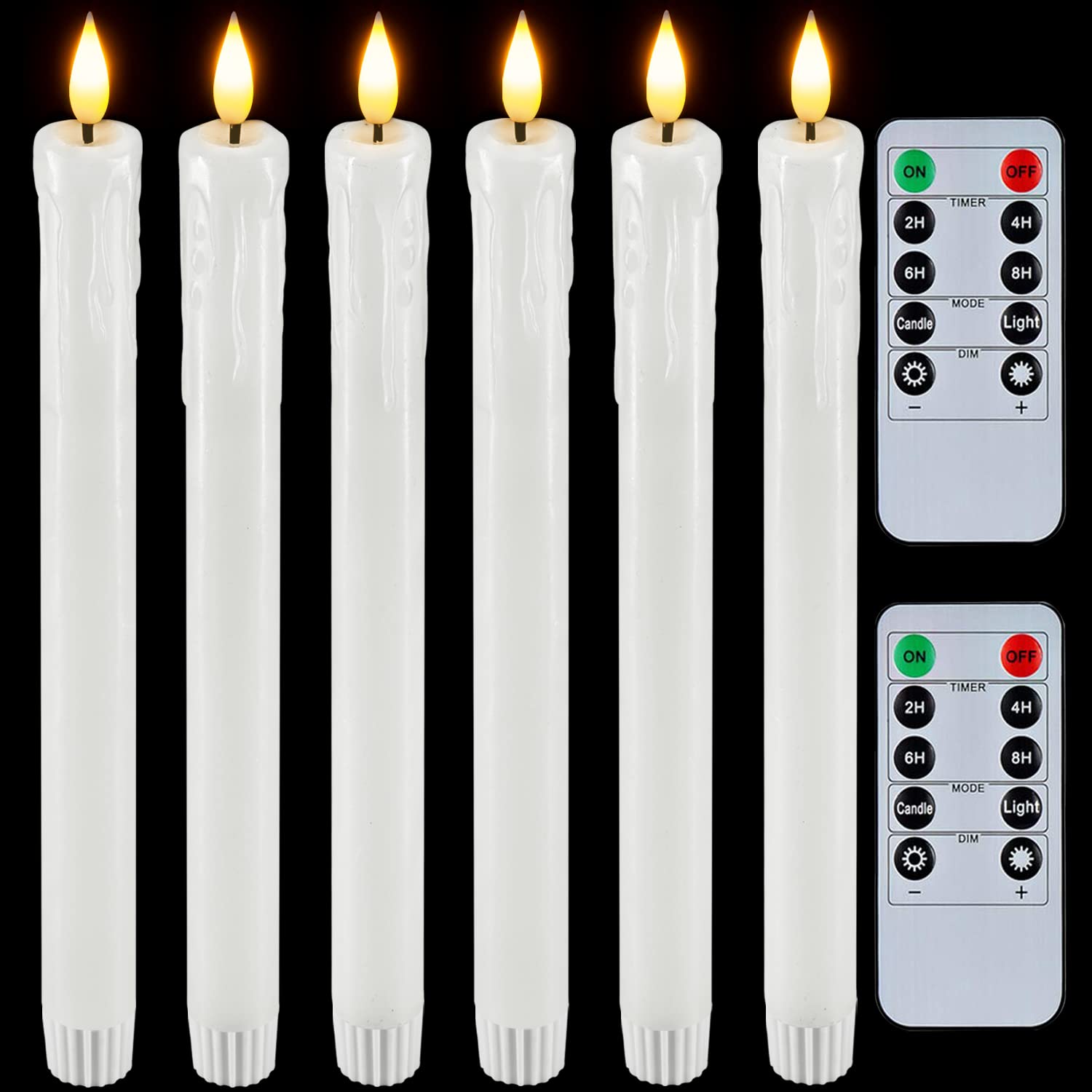 Homemory Real Wax Led Flameless Taper Candles With Timer, 9.6 Inches White Drip Candles For Fireplace, Christmas, Halloween