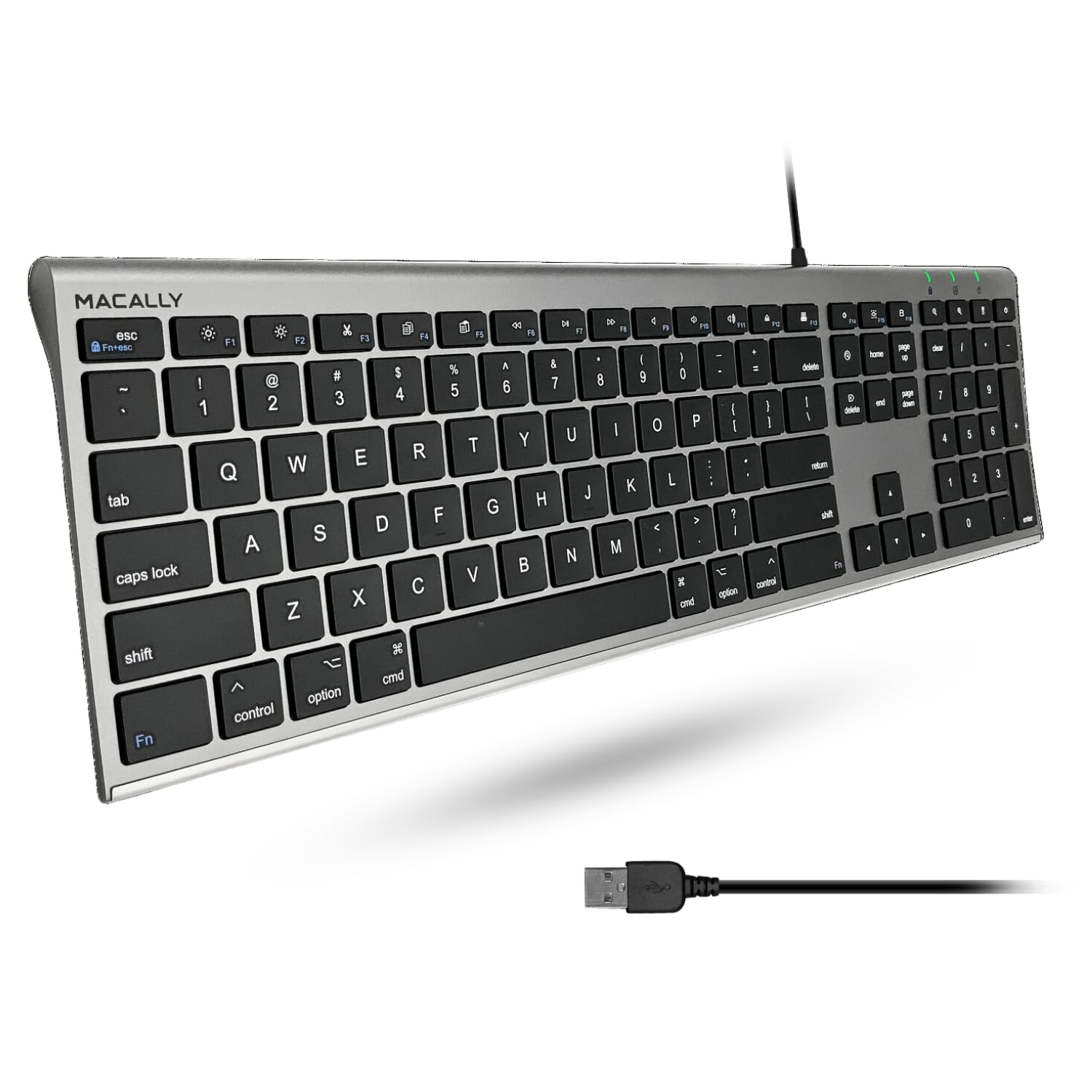 Macally Ultra-Slim USB Wired Computer Keyboard - Works Great as Both a Windows or Wired Mac Keyboard - Compatible Full Size Appl