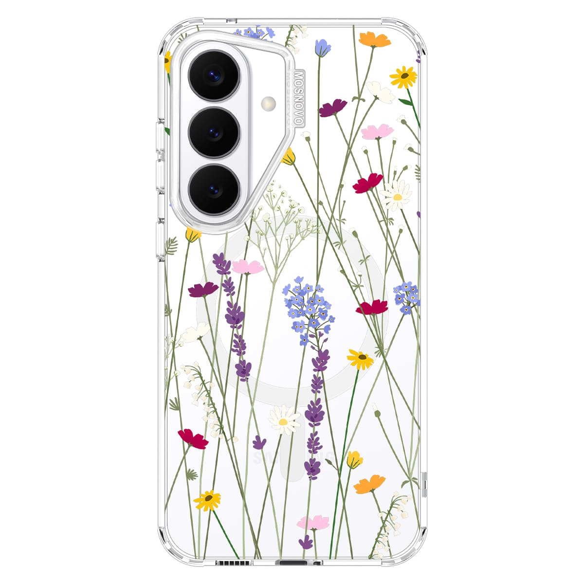 MOSNOVO for Samsung Galaxy S26 Clear Case, Fit for MagSafe, 6.6ft Military-Grade Shockproof Magnetic Protective Phone Cover,Flor
