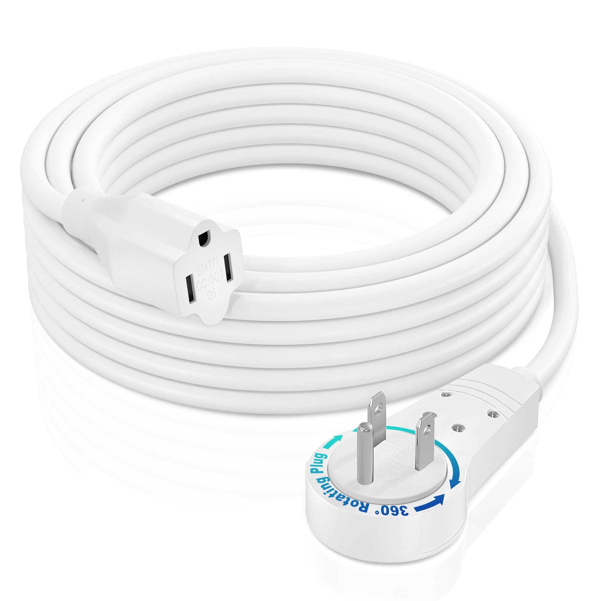 Maximm Cable 15 Feet 14Awg 360? Rotating Flat Plug Extension Cord/Wire, 3 Prong Grounded Wire, Heavy Duty Extension Cord   Ul Ce