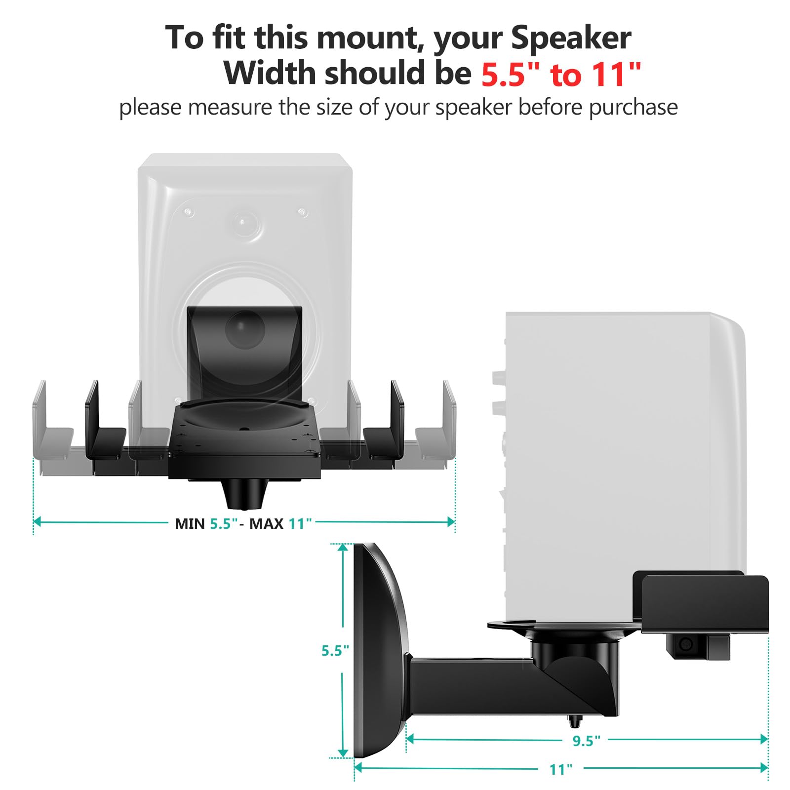 Wali Speaker Wall Mounts Dual Side Clamping Bookshelf Mounting Bracket - Thumbnail 4