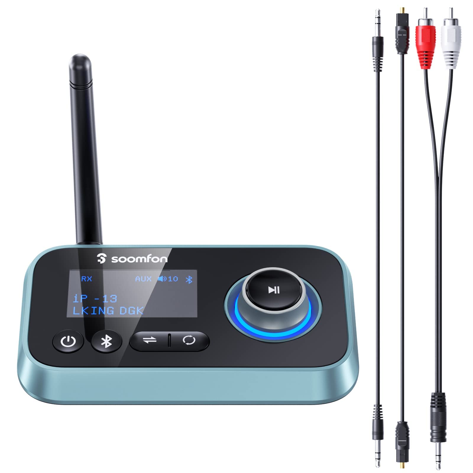 Soomfon Bluetooth Transmitter For Tv 3 In 1 Bluetooth 5.0 Transmitter Receiver For Tv To 2 Headphones With Lcd Display Adjustable Volume, Optical Aux Rca Bypass For Home Stereo Speaker