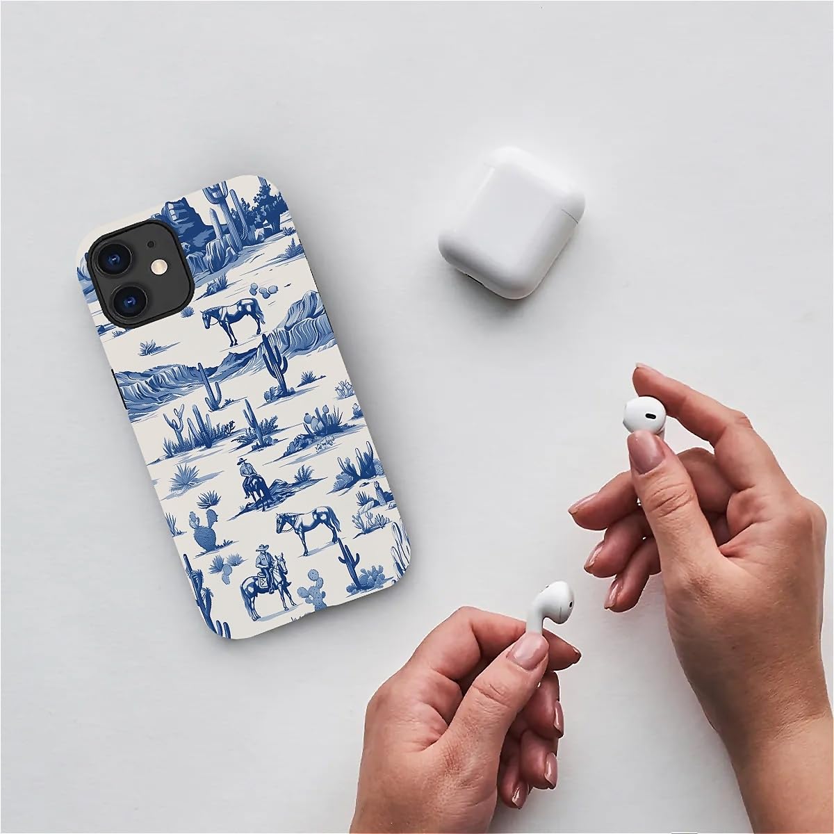 Fkbrcl4U For Iphone 11 Case, Hybrid 2-Layer Silicone Protective Matte Case For Girl Women Western Cowboy Horse Cow Desert Cacti