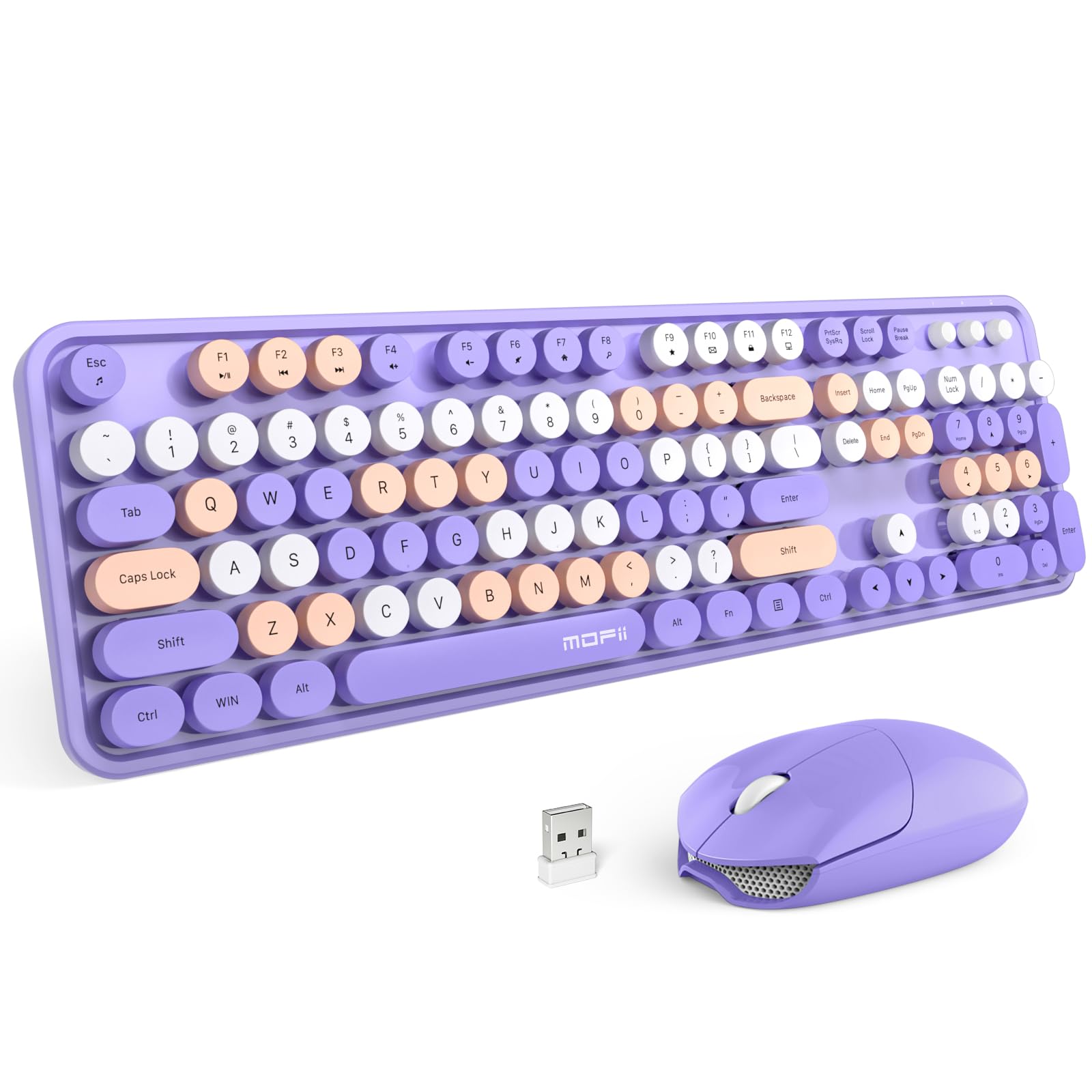 Mofii Wireless Keyboard Mouse Combo, Colorful Typewriter Full Sized Keyboard And 2.4Ghz Usb Connected Mouse For Office Computer,