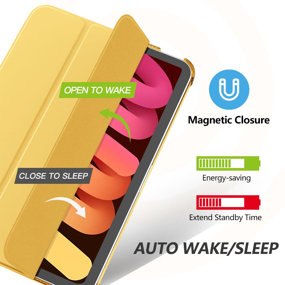 MoKo for iPad Mini 7 (A17 Pro) Case 2024,iPad Mini 6 Case 2021,8.3 inch iPad Mini 7th/6th Generation Case,Slim Lightweight Hard Back Shell Stand Cover for iPad Mini 2024 with Touch ID, Mist Yellow