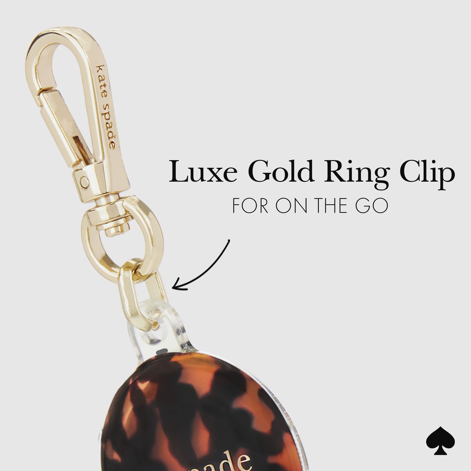 Kate Spade New York Airtag Holder With Gold Ring Clip   Protective Case For Apple Airtag   Tortoiseshell