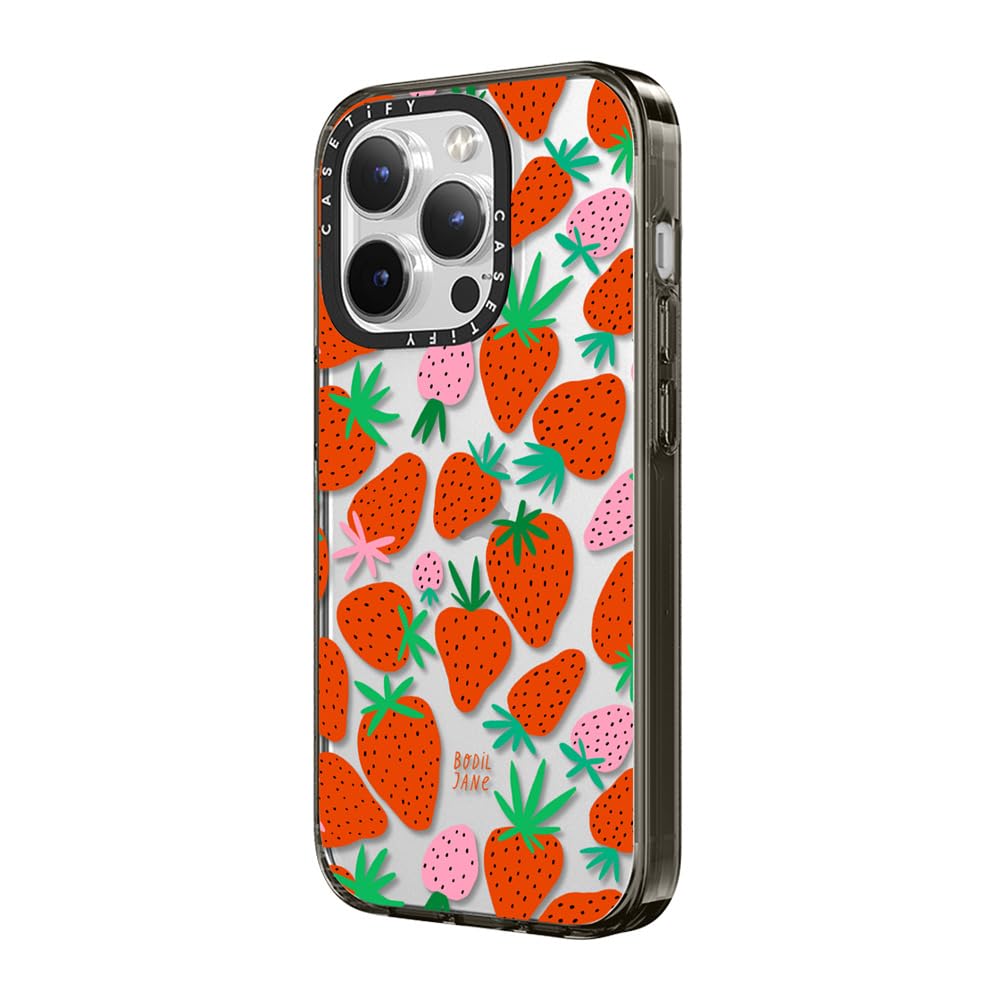 Casetify Compact Case For Iphone 15 Pro Max [2X Military Grade Drop Tested / 4Ft Drop Protection]   Strawberries   Clear Black