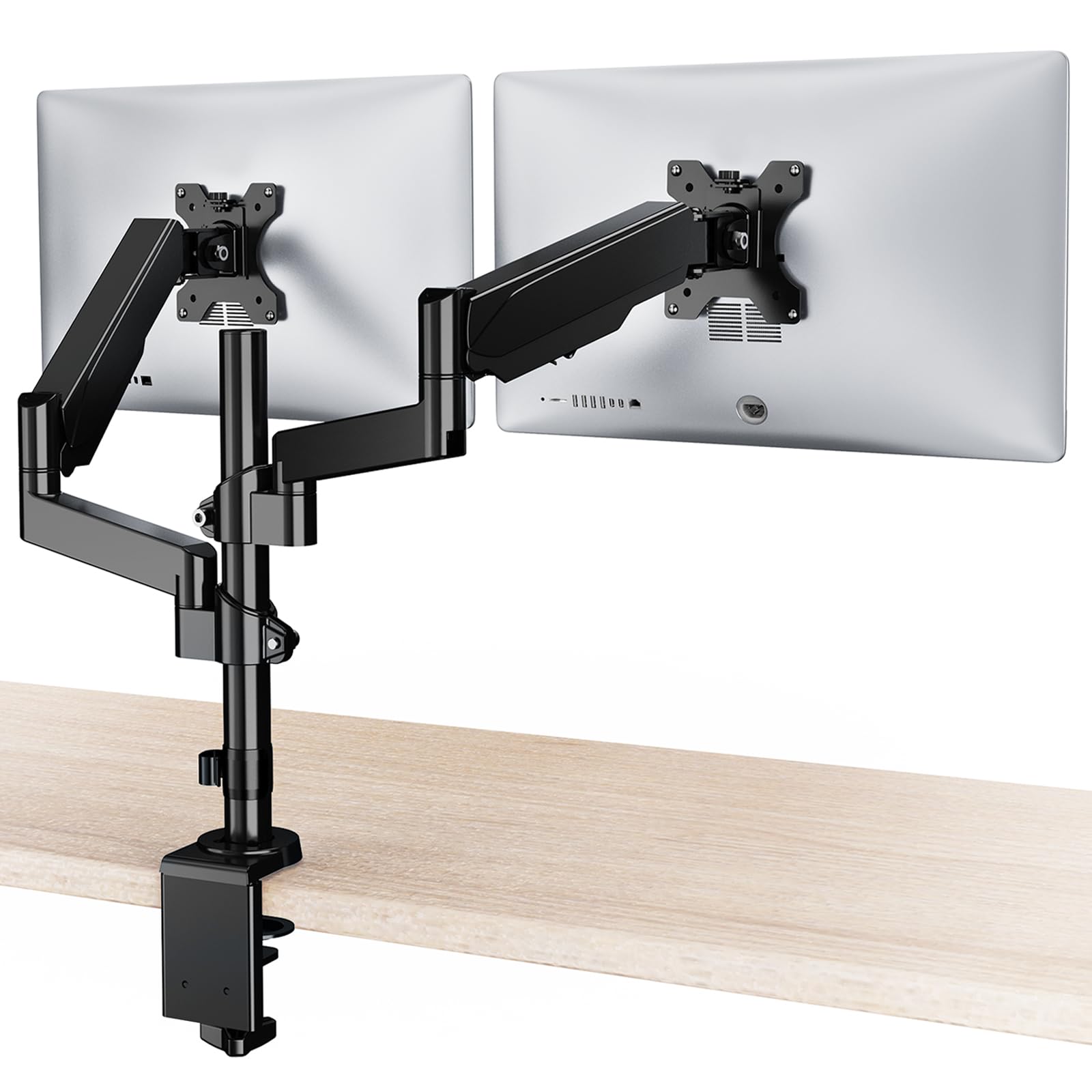 WALI Dual Monitor Mount, 17 32 Inch Adjustable Spring Dual Monitor Arm for Desk Holds Max 17.6 lbs Screens, Swivel Vesa Bracket with C Clamp, Grommet Mounting, Monitor Arms for 2 Monitors (GSDM002)