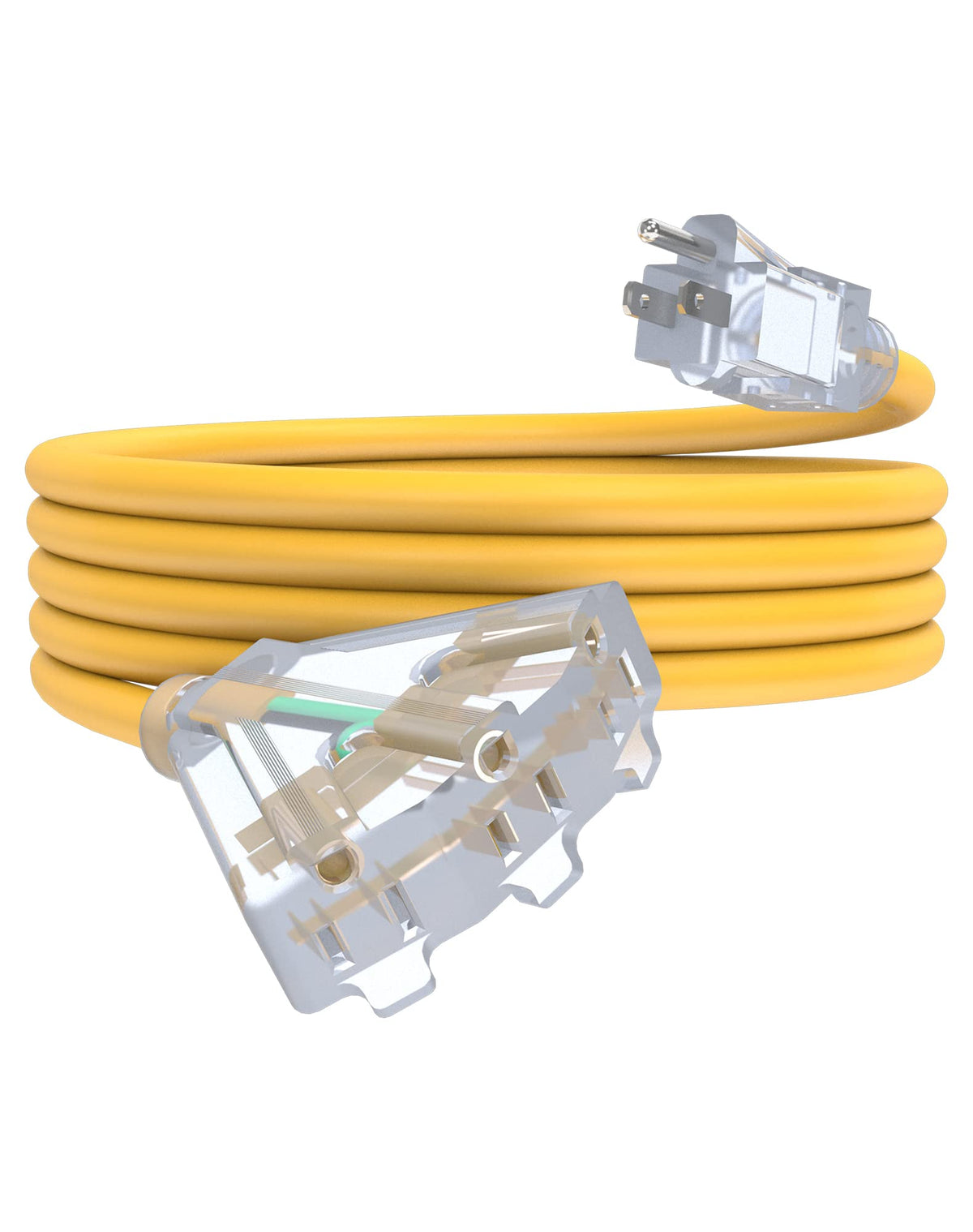 15Ft 12/3 Outdoor Extension Cord With 3 Outlets, Heavy Duty 12 Guage 3 Prong Extension Cord Waterproof With Lighted End, 15A 12A