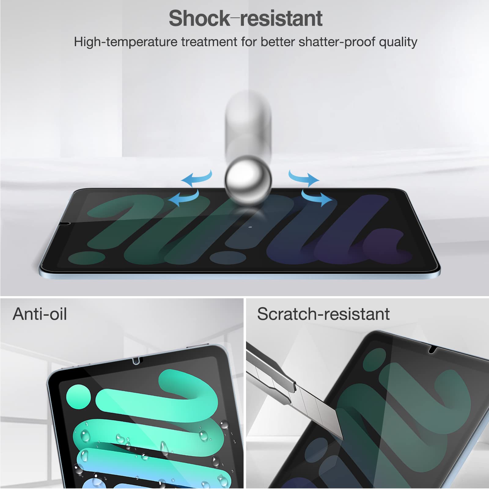 Procase For Ipad Mini 7Th(A17 Pro) 2024 / Mini 6Th Generation 8.3' 2021 4 Way Privacy Screen Protector, 360 Degree Anti Spy Tempered Glass Film Guard For Ipad Mini 7 6 8.3 Inch