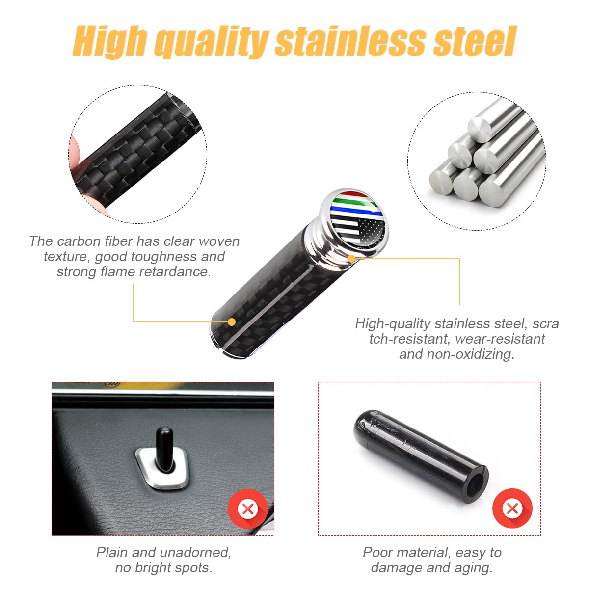 Moly Magnolia 4Pcs Car Door Lock Knobs, American Flag Carbon Fiber Door Lock Pin Cover, Decorative Modification Door Lock Bolt P