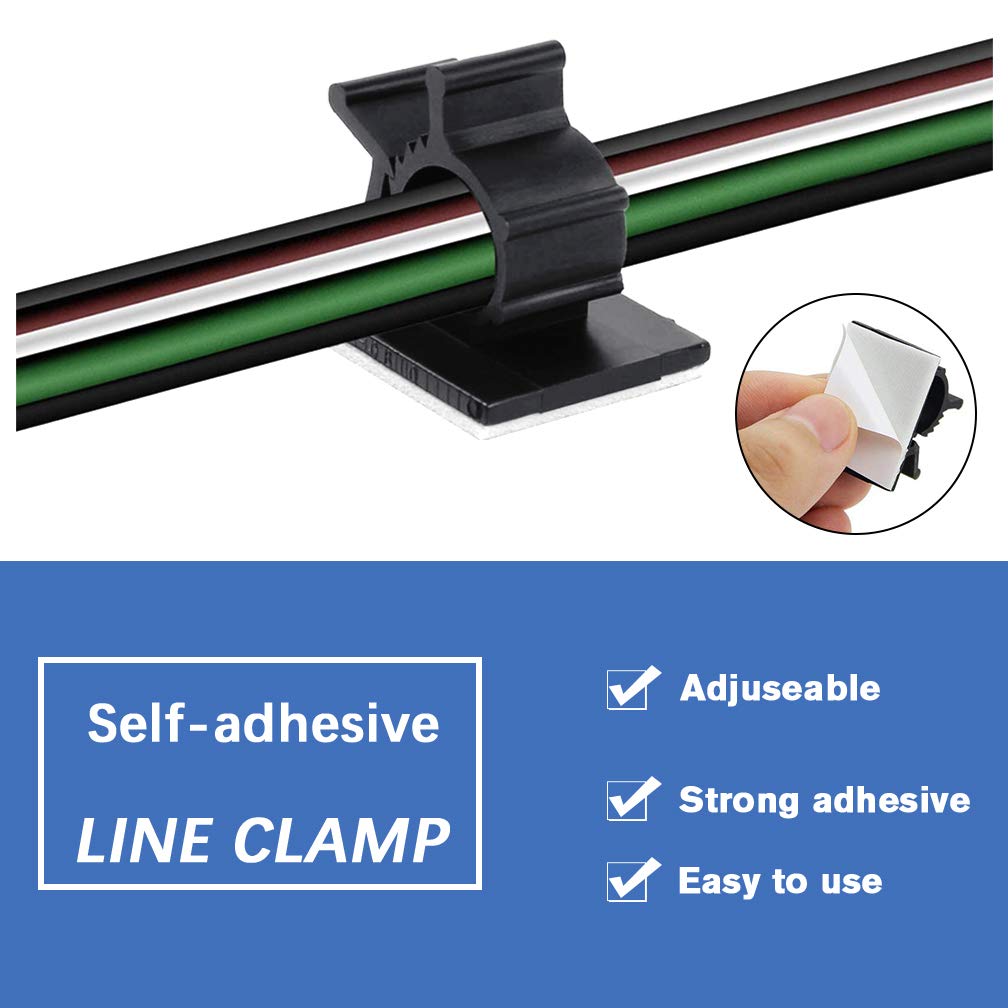 Viaky 30 Pcs Black Cable Wire Clips Adjustable Nylon Wire Holder Adhesive Cable Management Suitable For Maximum Diameter 0.6 Inc