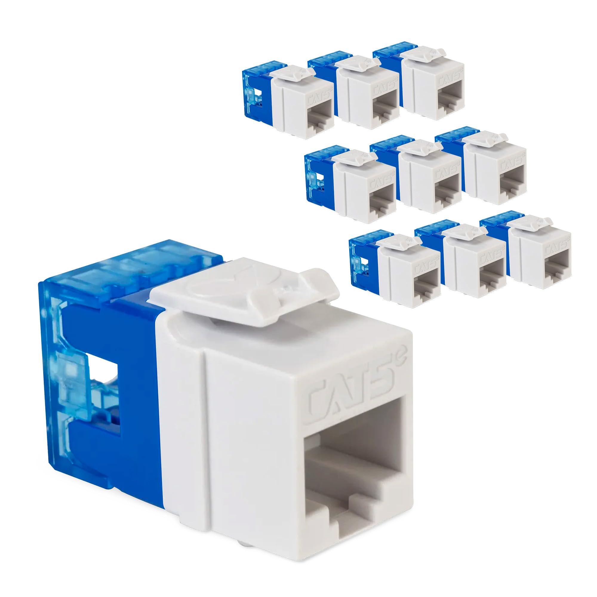 ICC CAT5e Keystone Jack with Slim Profile 180 Degree Punch Down, RJ45 UL Listed PoE++ TAA VoIP Compliant for Wall Plate or Patch Panel, Works with JackEasy Termination Tool, White 10 Pack
