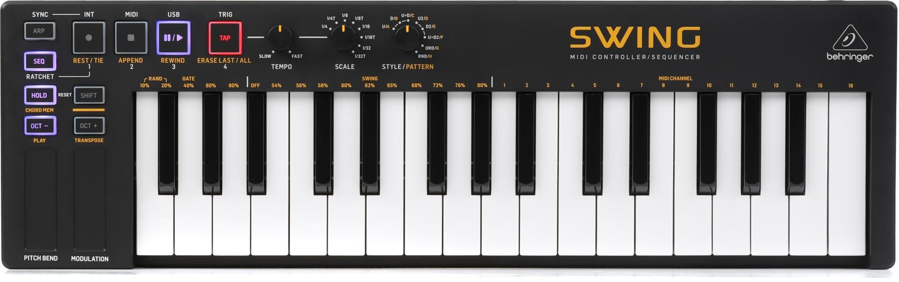 Behringer SWING 32-Key USB MIDI Controller Keyboard with 64-Step Polyphonic Sequencing, Chord and Arpeggiator Modes