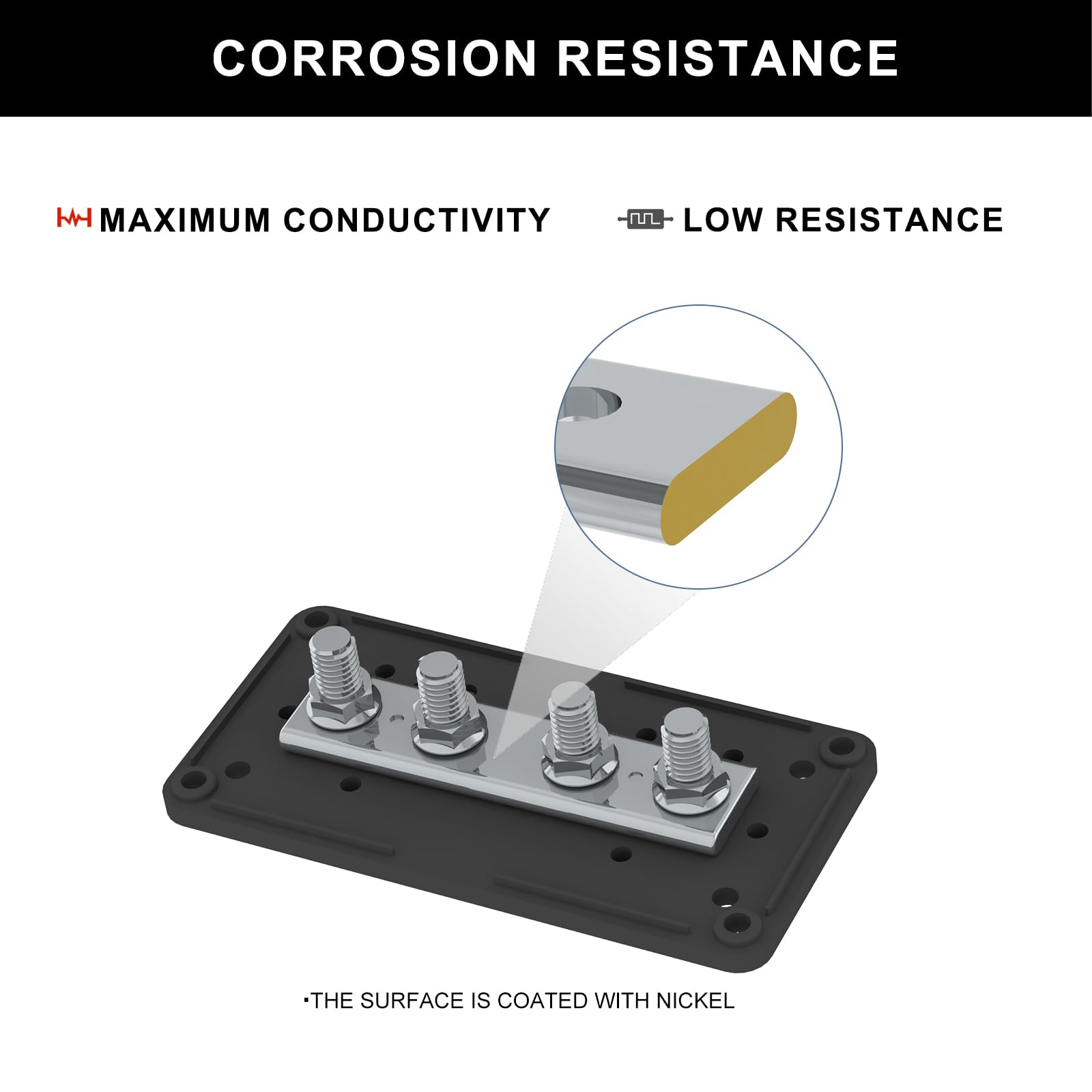 Uckasayfy Heavy Duty Bus Bar 300A 12V Power Distribution Block With 3/8'' (M10) 4 Posts Terminals Block With Cover For Automotiv
