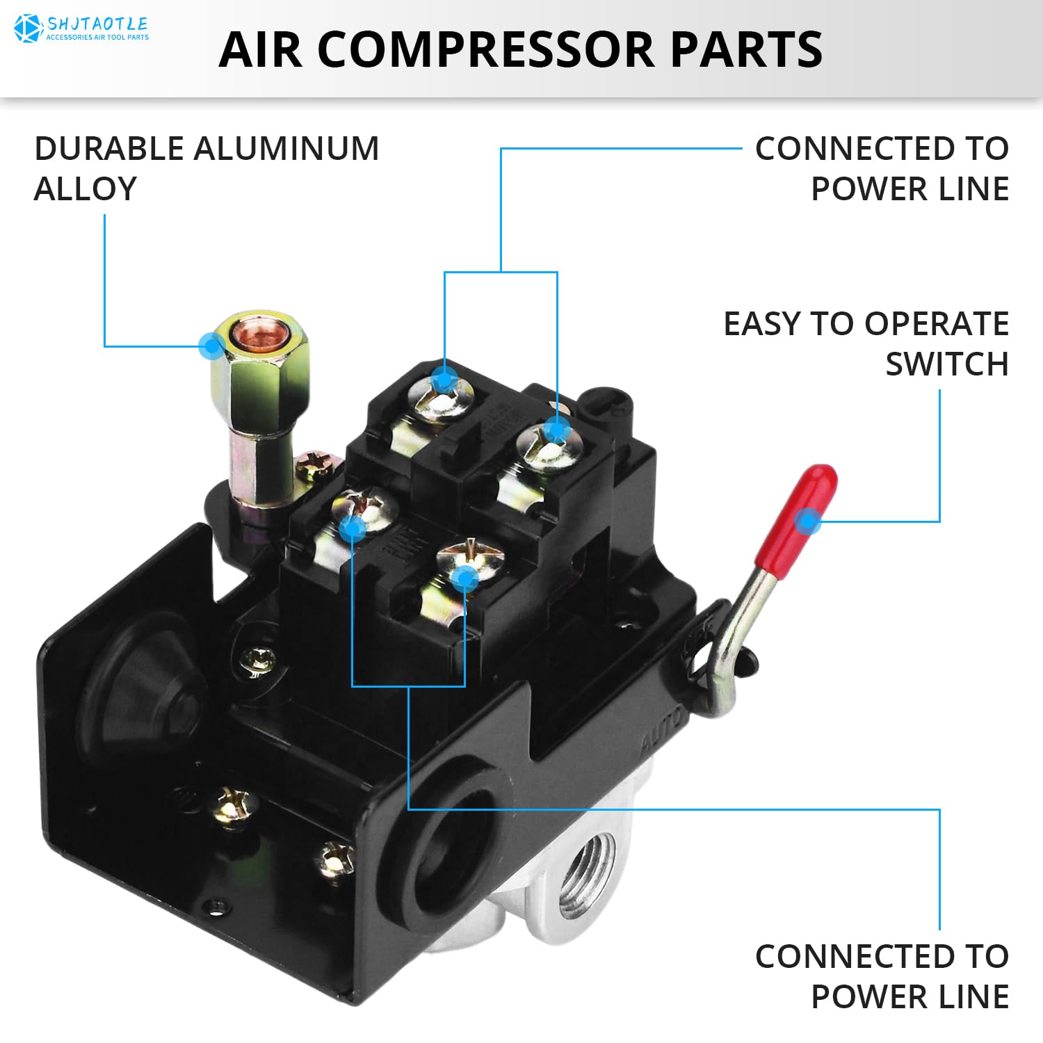 Universal Air Compressor Switch Kit (110 240V, 110 150 Psi)   4 Way Replacement, 0 180 Psi Regulator, Pressure Relief Valve, Dua