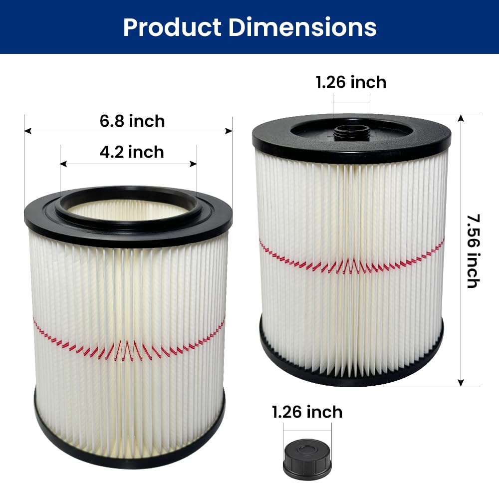 2 Pack 17816 Filter For Craftsman Shop Vac Wet/Dry 5 6 8 12 16 32 Gallon,9 17816 Red Stripe Vacuum Replacement Filters