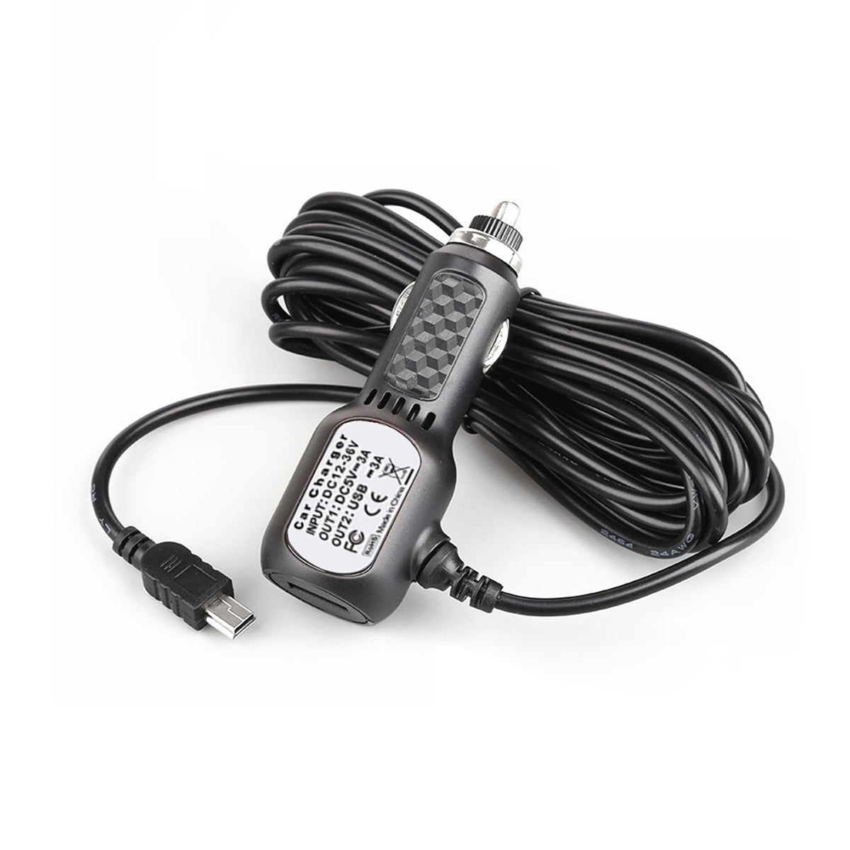 Mini Usb Dash Cam Power Cord Adapter 11.5Ft Car Charger Cable Dashcam Power Lead For Gps Navigation, Sat Nav, Dvr, Digital Camer