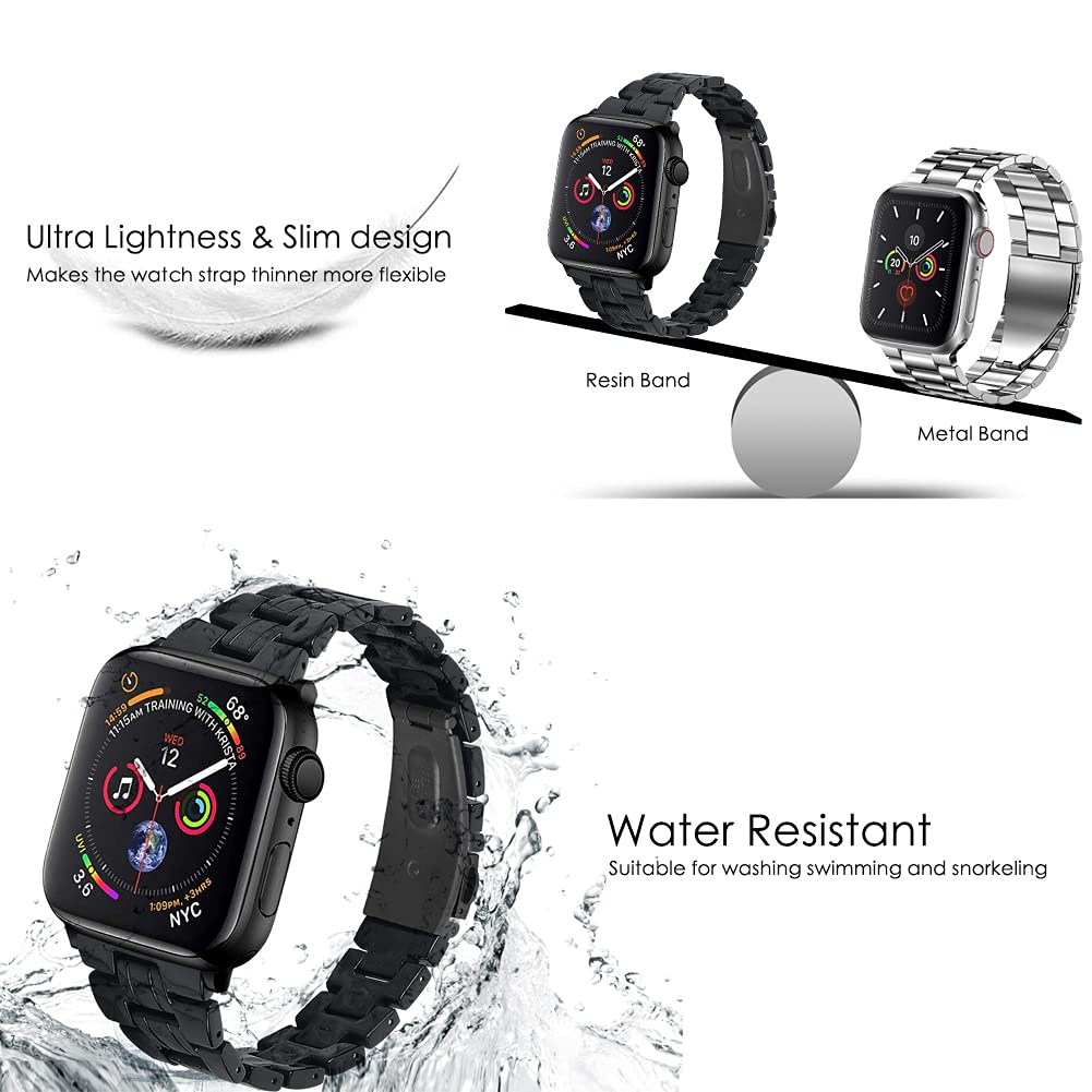 Hopo Compatible With Apple Watch Band Series 8 Series 7 Series Se Series 6 5 4 3 2 1 Slim Light Resin Strap Bracelet With Stainl