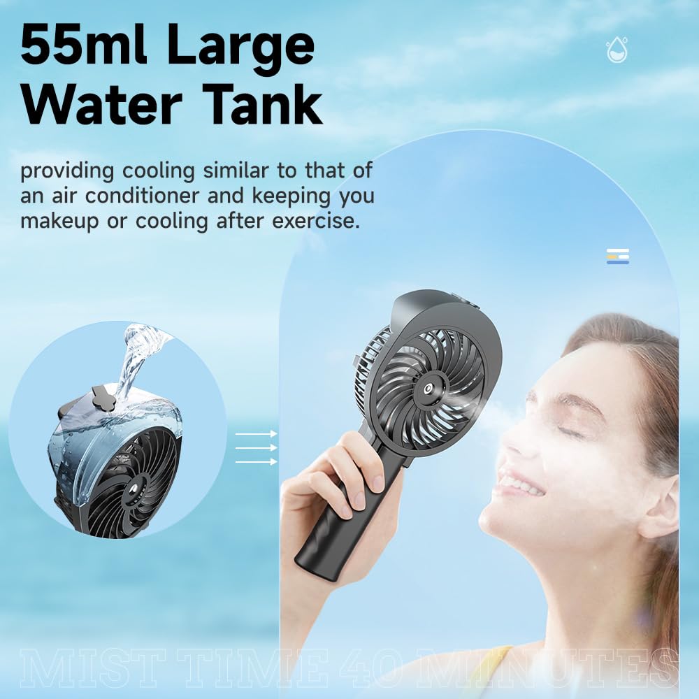 Handfan Handheld Fan, Water Cooled, Usb Rechargeable Battery, With 3 Speeds Mini Table Fan 2 In 1 With Laptop Sockets For Travel