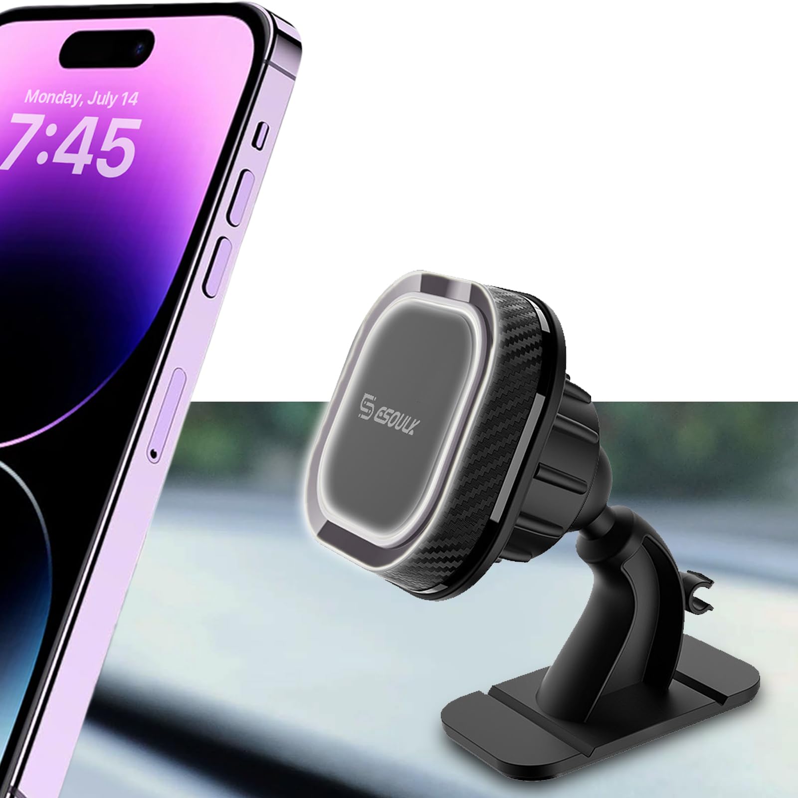 Esoulk Magnetic Car Phone Holder - Stick-On Dashboard Mount With Strong 3M Adhesive, 360 Rotation, Secure Grip, Universal Compat