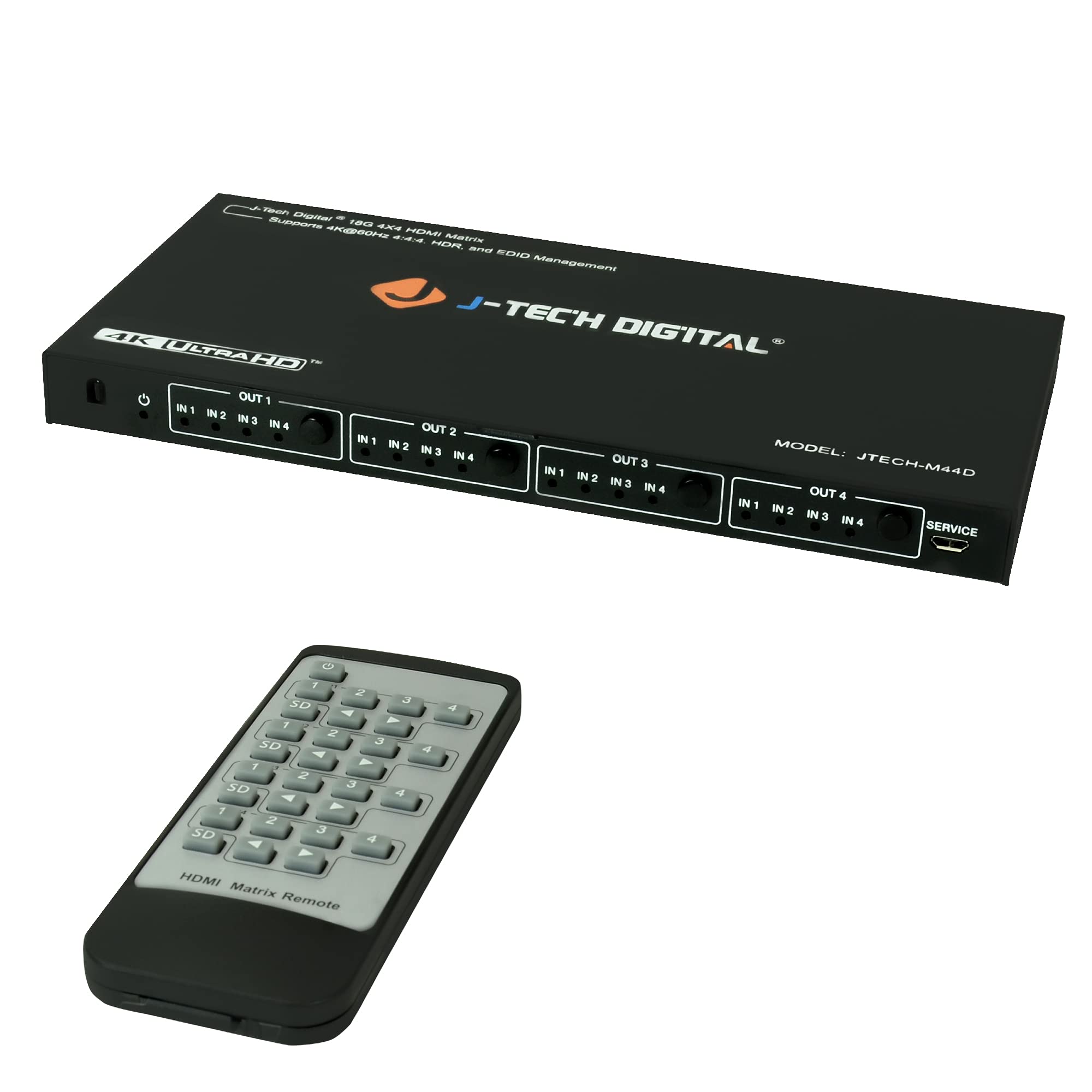 J Tech Digital 4K 60Hz 4X4 Hdmi Matrix Switch With Downscaler Edid Hdcp 2.2 Hdmi 2.0 [Jtech M44D]