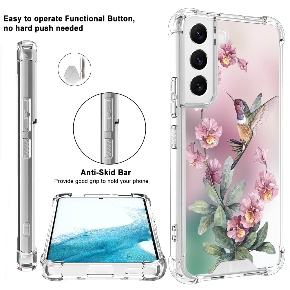 OOK Samsung Galaxy S22 5G Phone Case Pink Hummingbird Flexible TPU Shockproof with Ring Kickstand