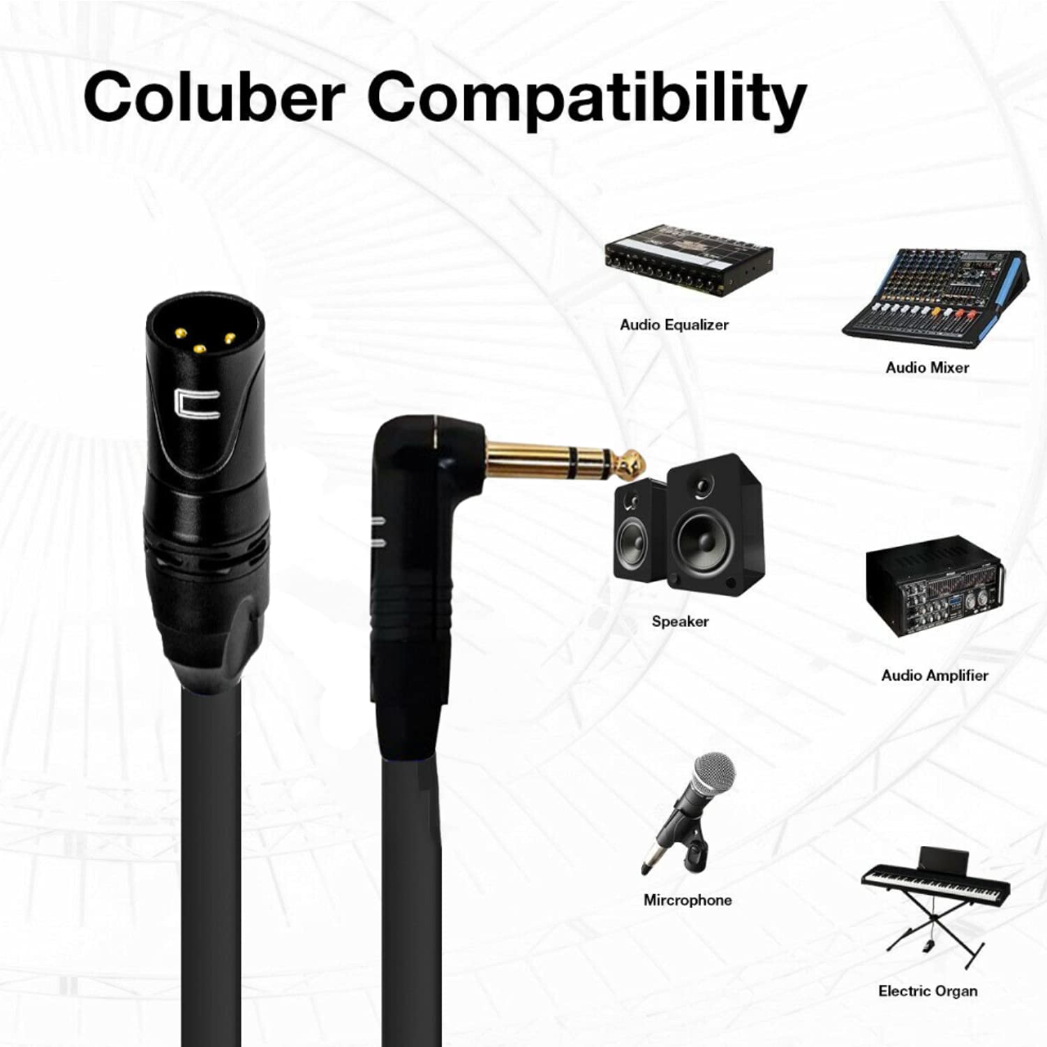 Balanced Xlr Cable Male To Right Angle 1/4'' Trs   50 Feet Green   Pro 3 Pin Microphone Connector For Powered Speakers, Audio In
