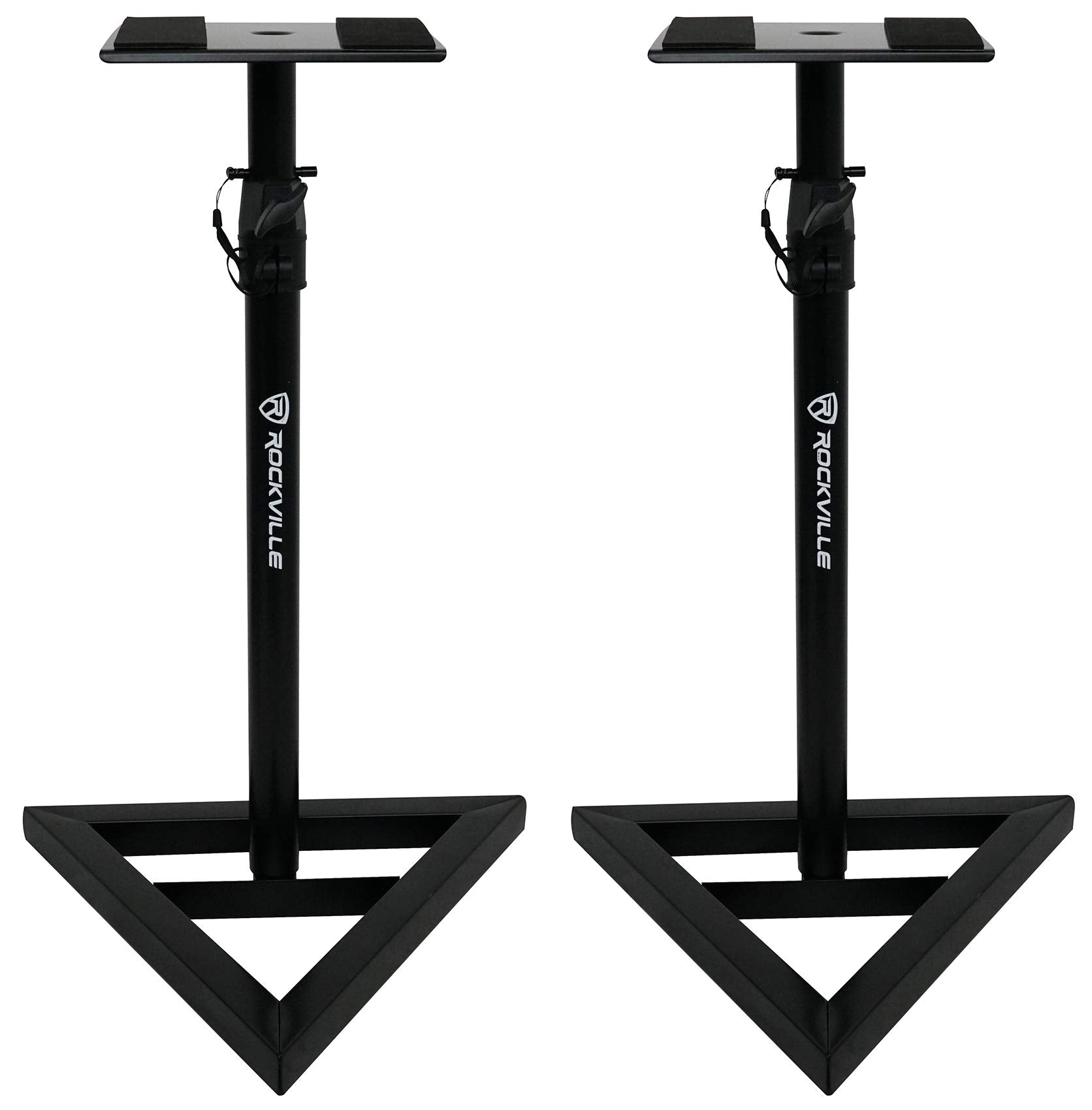 Rockville RVSM1 Pair of Near-Field Studio Monitor Stands, Adjustable Height 33-45in, Heavy-Duty Steel, EVA Foam Padding, Vibrati