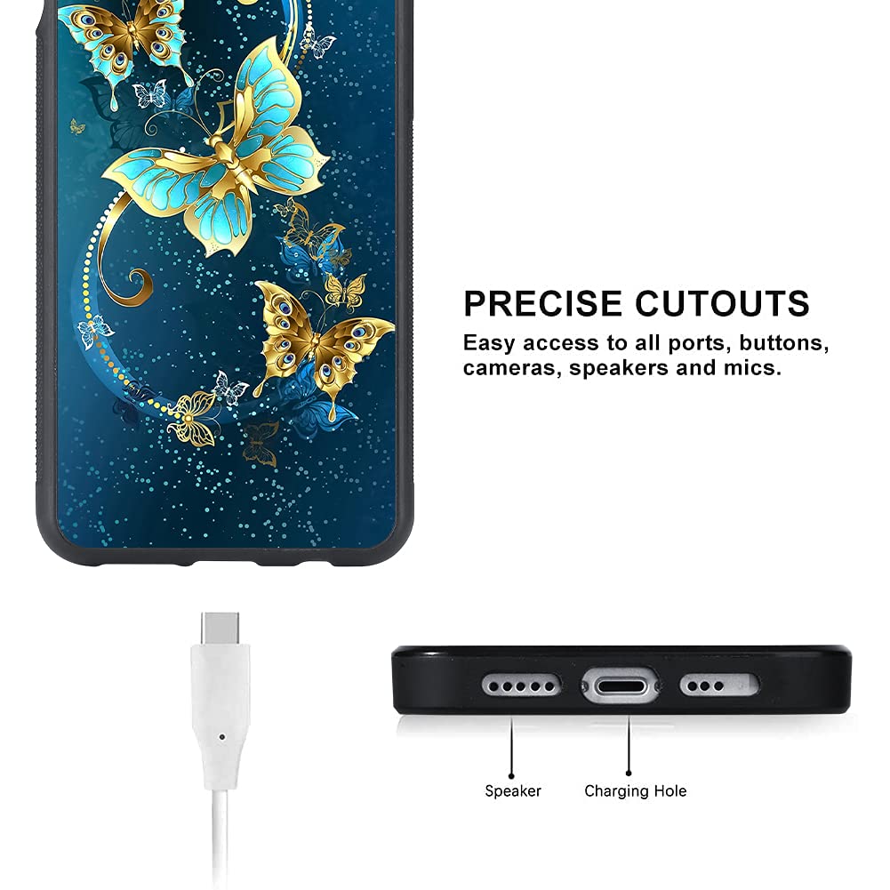 Ook Compatible With Samsung Galaxy S10E 5.8 Inch Case, [Built In Screen Protector],Cute Blue Butterfly Design Hard Pc Back Anti