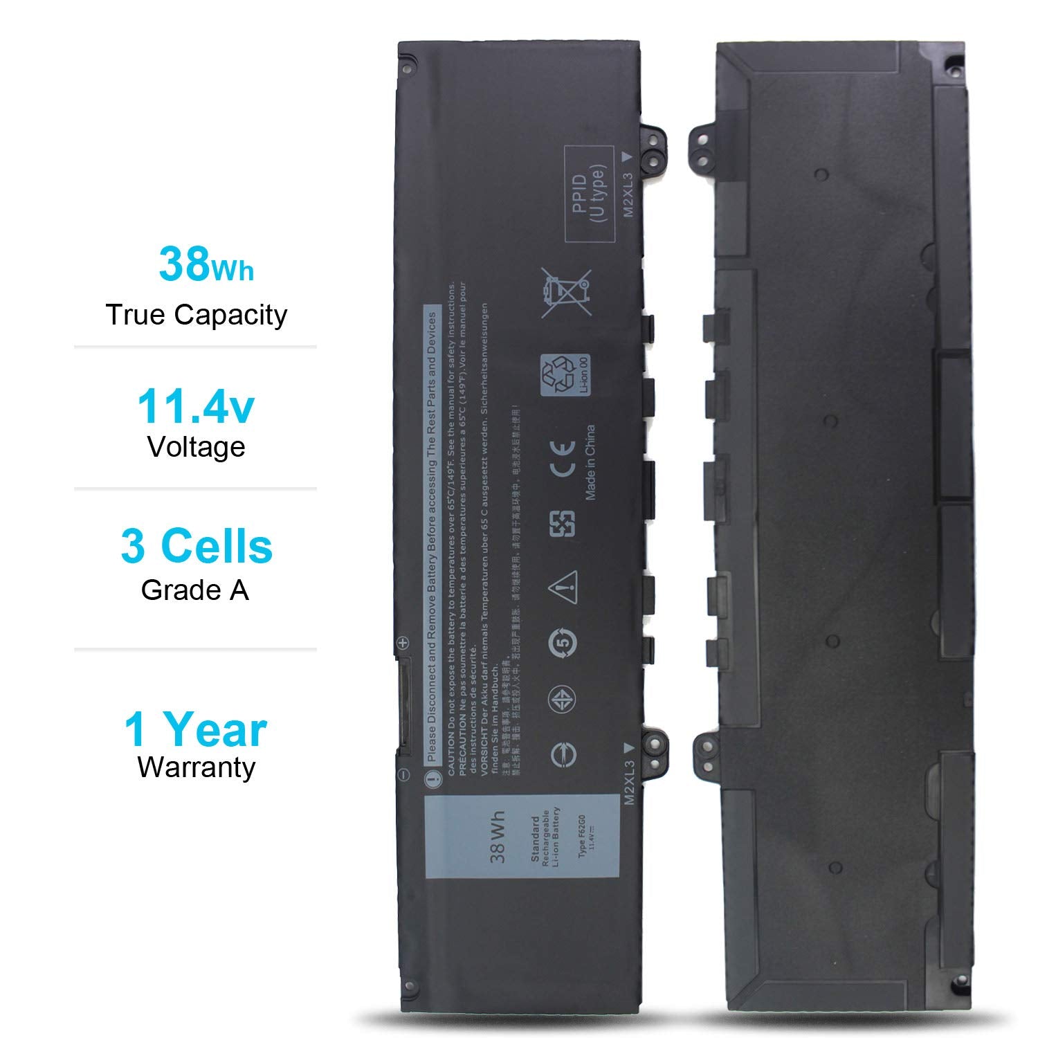 Emanjor Laptop Battery F62G0 38Wh 11.4V 3-Cell for Dell Inspiron 13 7000 7373 7386 7370 7380 5370 Vostro 5370