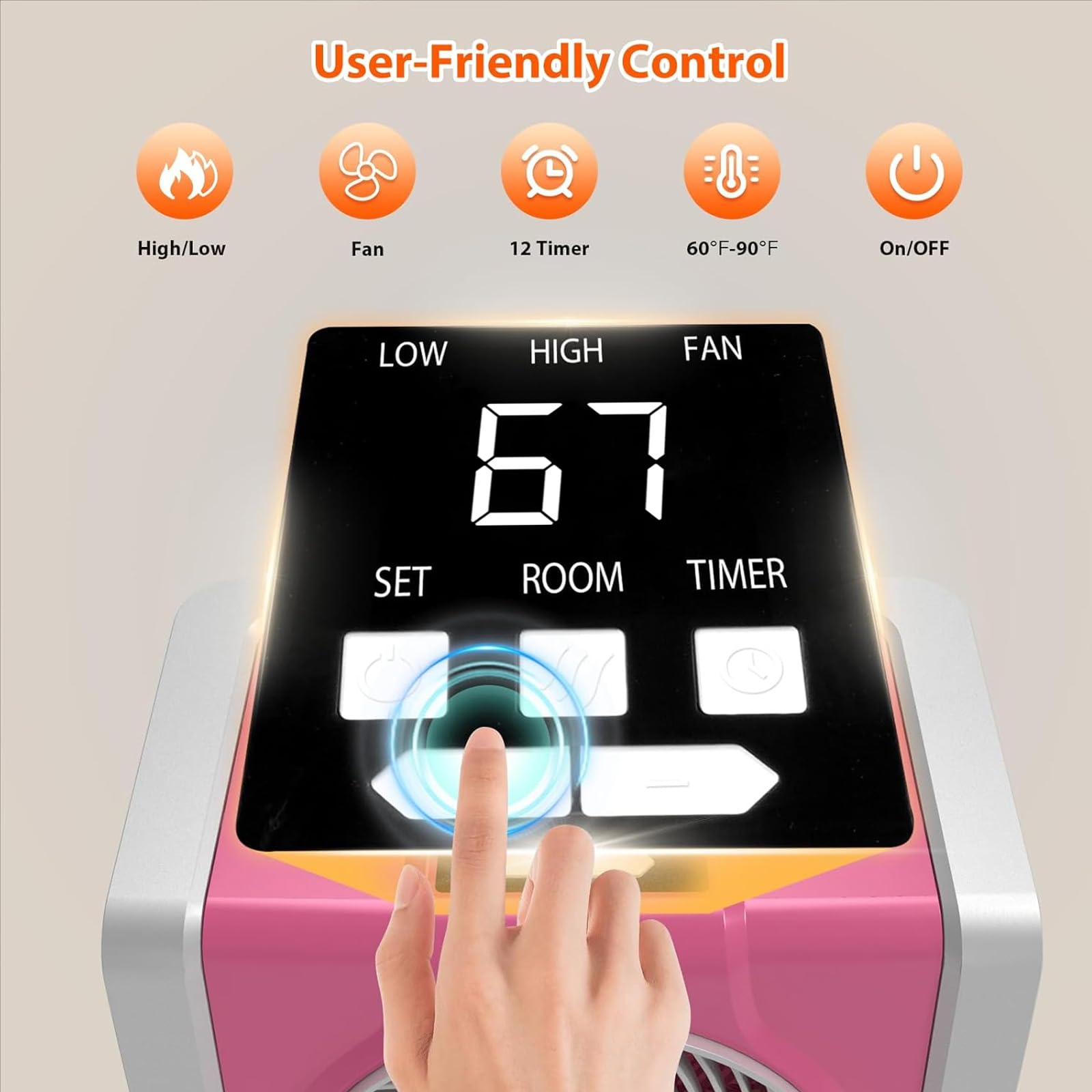 Heatit Space Heater For Indoor, Digital Display With Thermostat, 1 12H Timer, Fan Mode,1500W/750W, Electric Space Heater For Off