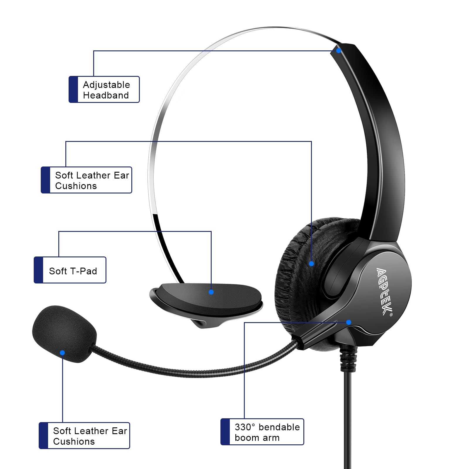 Agptek Call Center Dialpad Headset Telephone With Tone Dial Key Pad & Redial