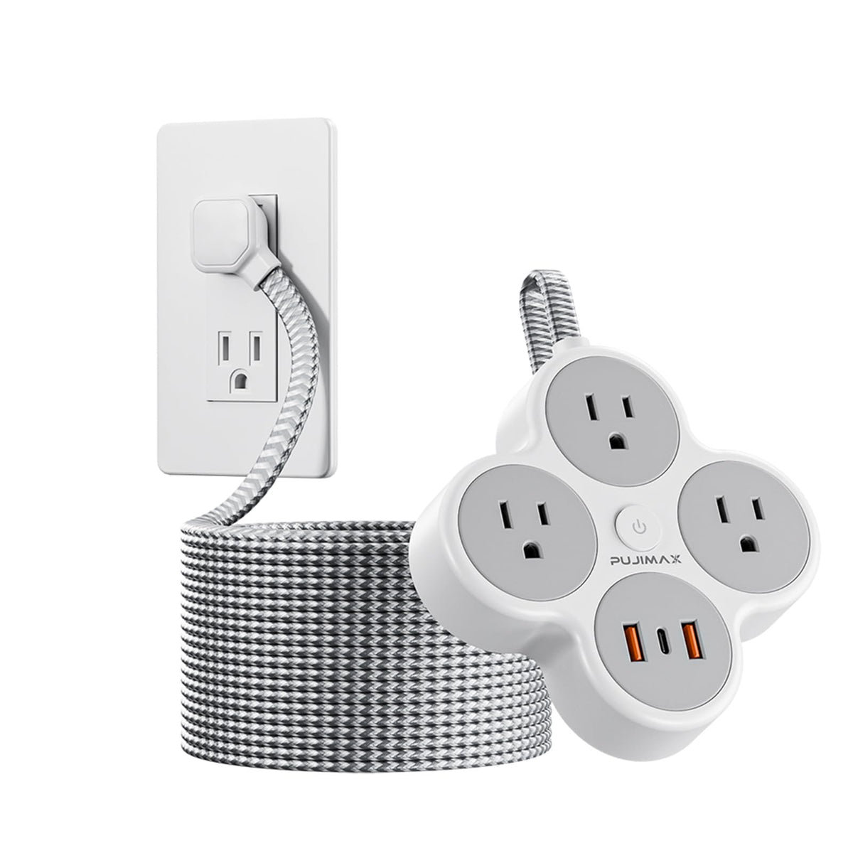 Multi Outlet Power Strip Wall Plug Power Outlets,5Ft Power Strip With 3 Outlets 2 Usb A Port 1 Usb C Port For Ac Charging Surge