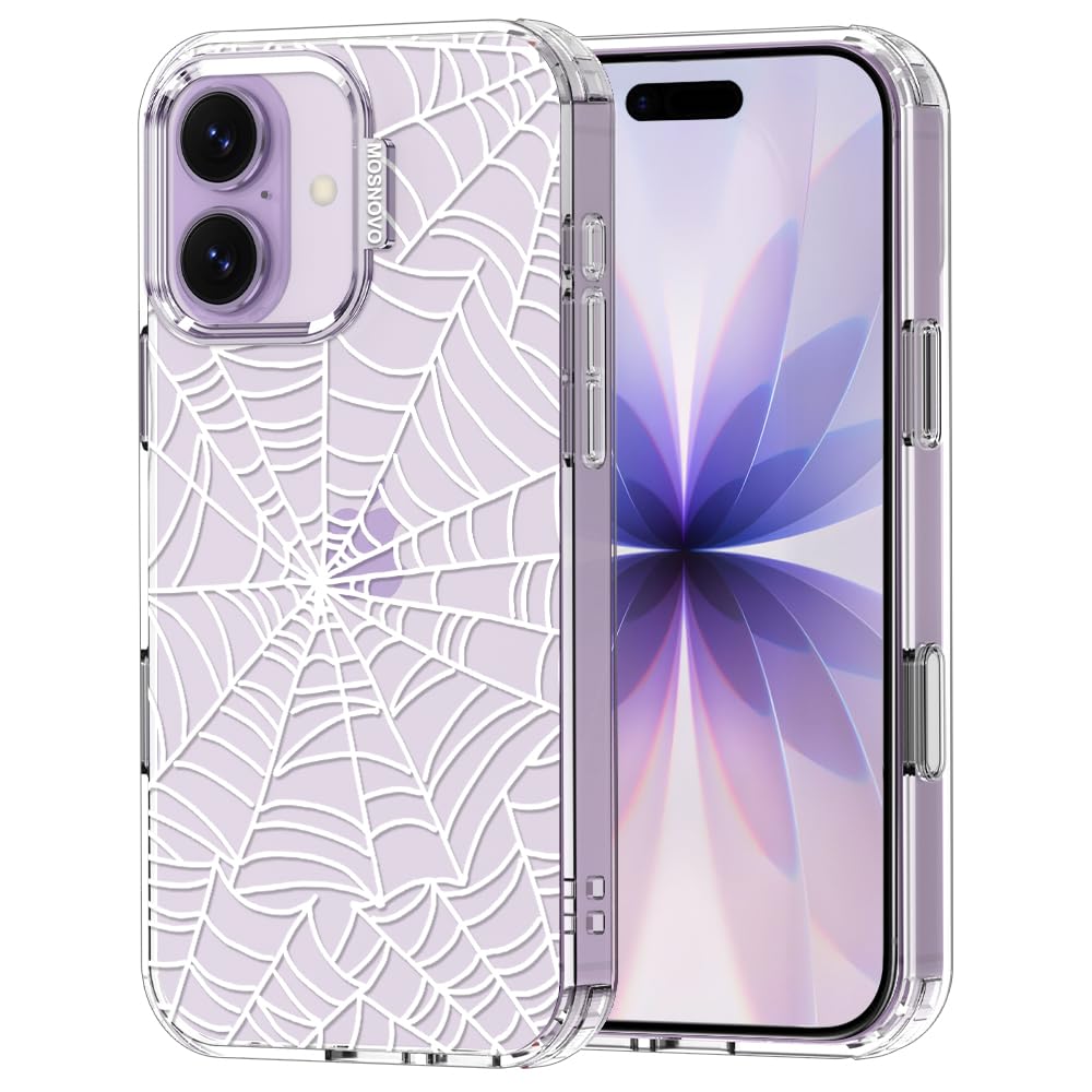 MOSNOVO for iPhone 17 Case | Military Grade 6.6ft Drop Tested | Camera Control | Clear with Spider Web Design