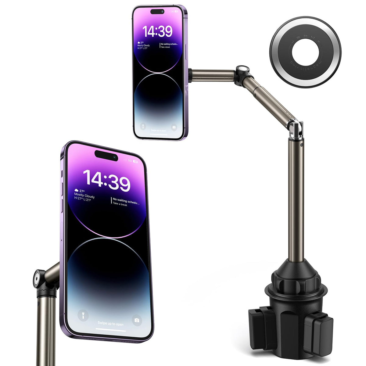 Jsaux Magnetic Cup Phone Holder For Car Truck With Long Arm, Cup Holder Phone Mount With Magmount N52 Magnet Cellphone Cradle Co