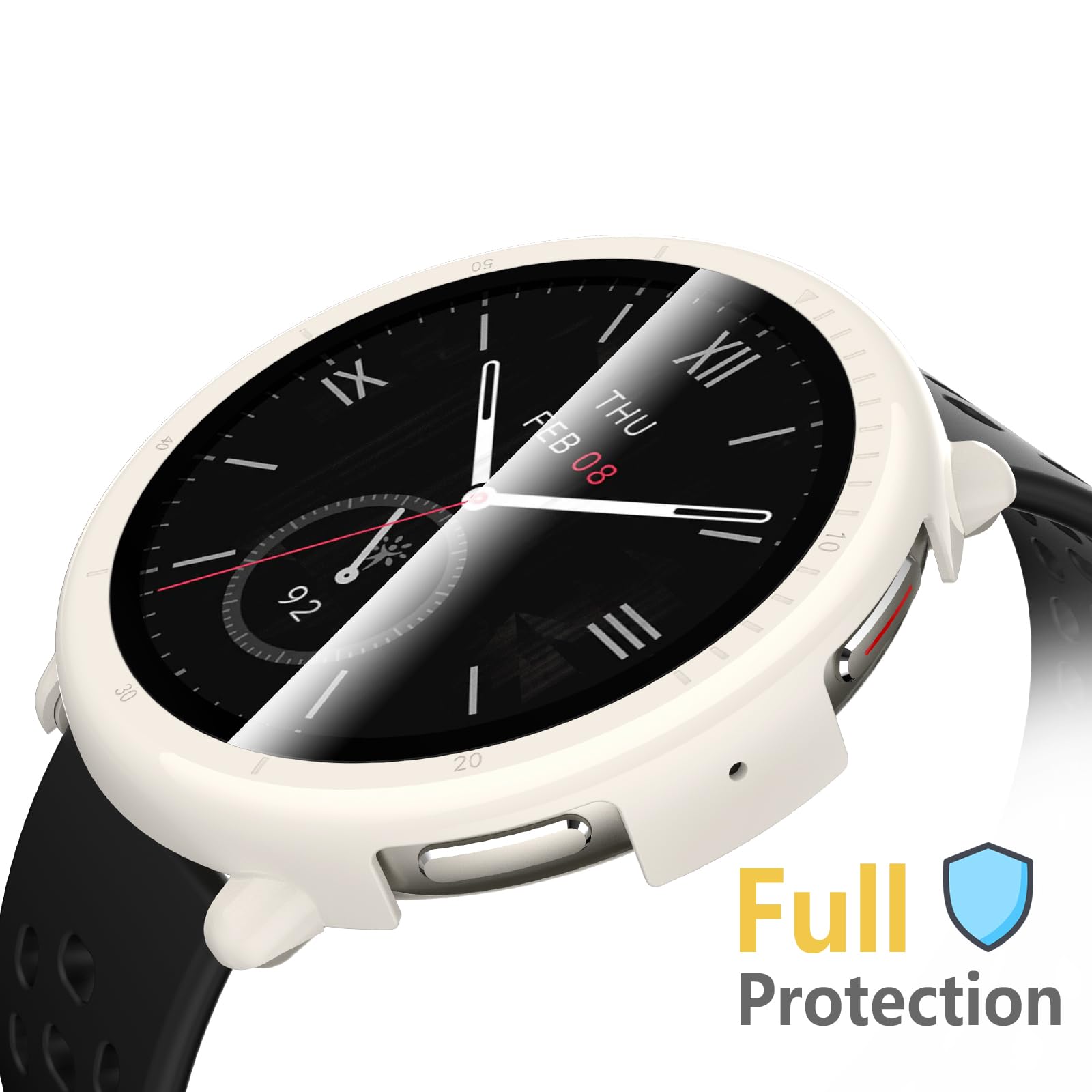 Wd&Cd 2 Pack Case Compatible For Amazfit Active 2 White+Clear, Hard Pc Case With Tempered Glass Screen Protector Compatible With