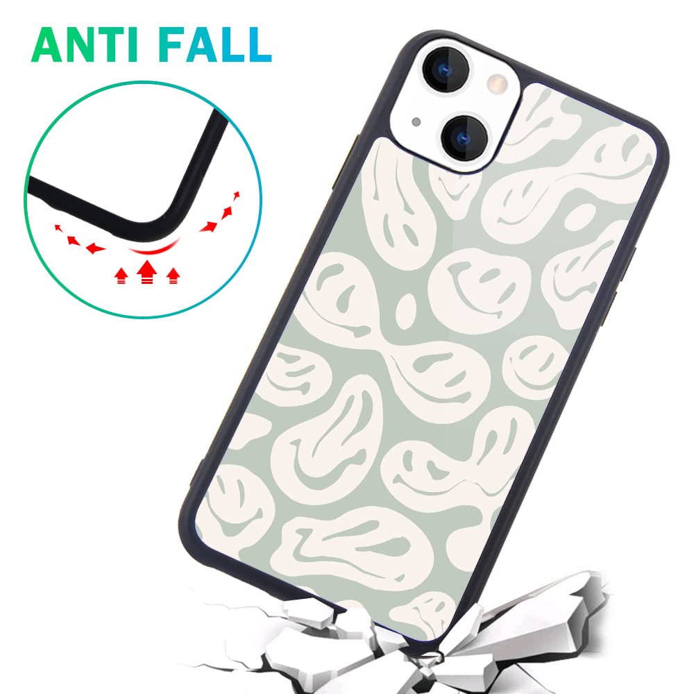 Maycari Compatible With Iphone 13 Mini Case For Children Women Happy Smile Face Hippie, Hard Back Cover With Trippy Cute Pattern