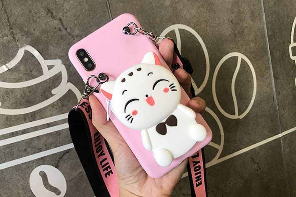 Sgvahy Wallet Case For Iphone 11 Pro Max Case Cute Iphone Case With Strap Lanyard Coin Purse Funny Phone Case Kawaii Soft Silico
