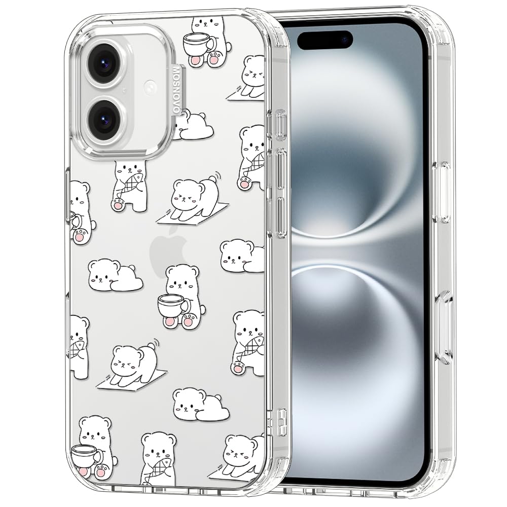 MOSNOVO for iPhone 16 Case, Shockproof Military-Grade Protection 6.6ft Drop Tested, Clear Phone Case for iPhone 16, Cozy Bear Da