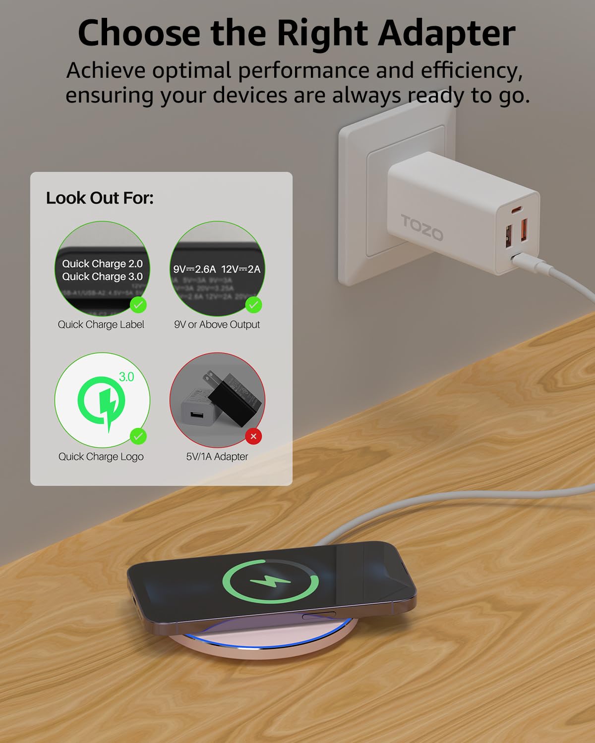 Tozo 2024 Upgraded Wireless Charger 15W Max Fast Wireless Charging Pad Compatible With Iphone 16/16 Plus/16 Pro Max /15/14/13/Se