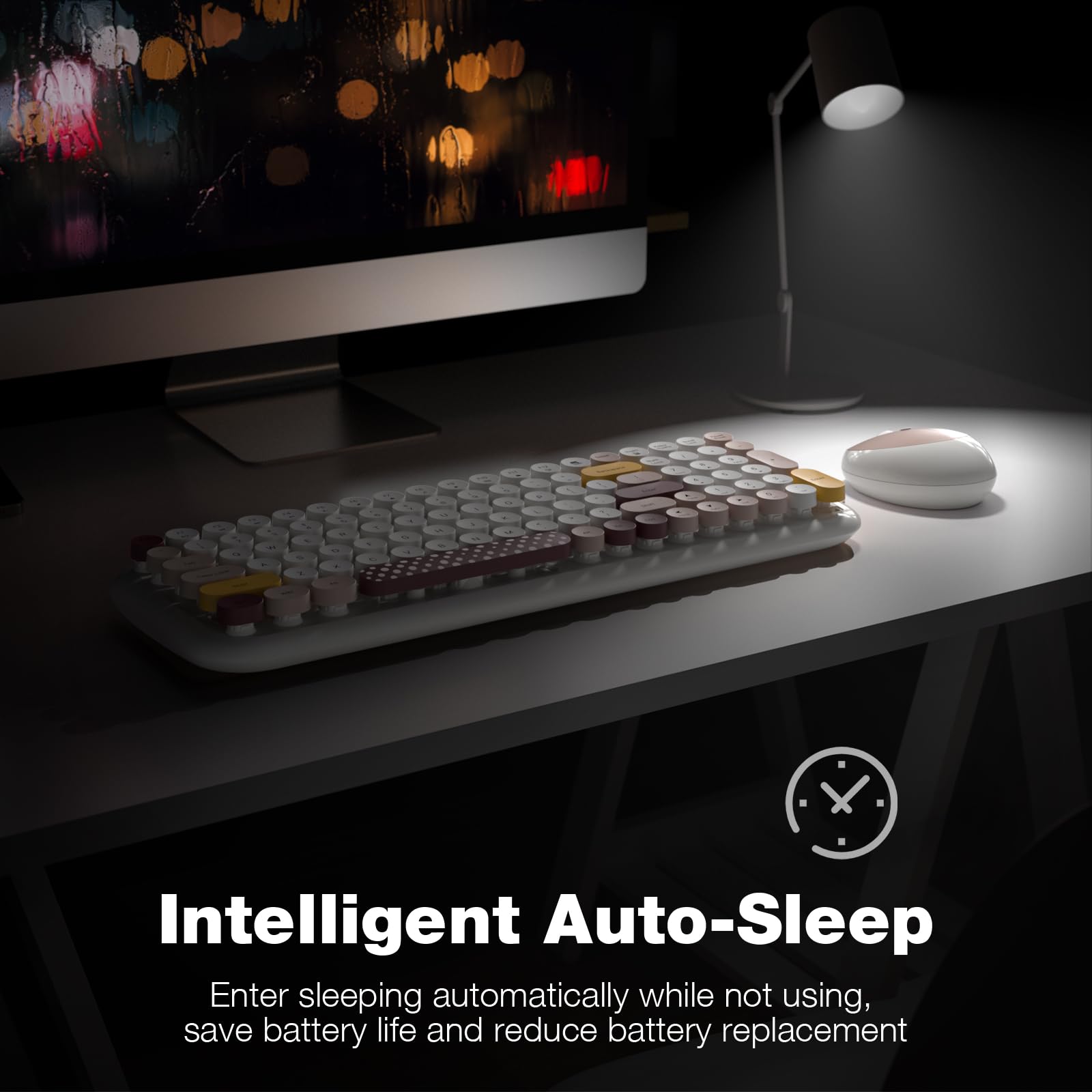 Knowsqt Wireless Keyboard And Mouse Combo, Light Beige 100 Keys 2.4 Ghz Round Keycap Typewriter Keyboards, Usb Receiver Plug And