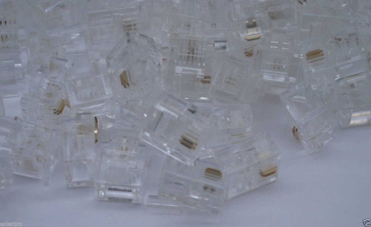 100 Durable 2 Pin Rj11 Rj 11 6P2C Modular Plug Telephone Phone Connector Clear
