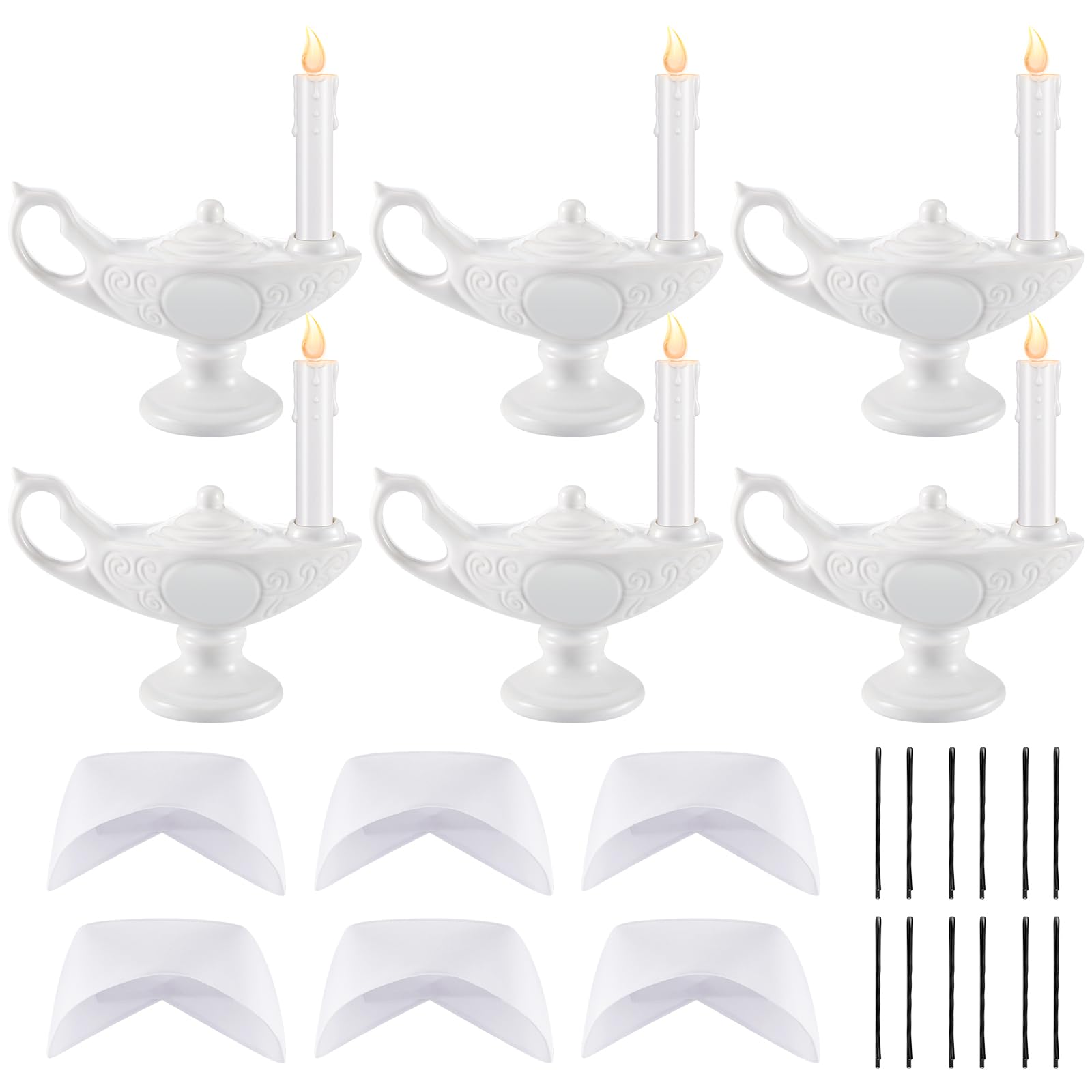 Teenyyou 6 Sets Ceramic Nurse Lamp & Hat Florence Nightingale Costume Battery Powered Candle Cap with Pins for Nurse Gift Pinnin