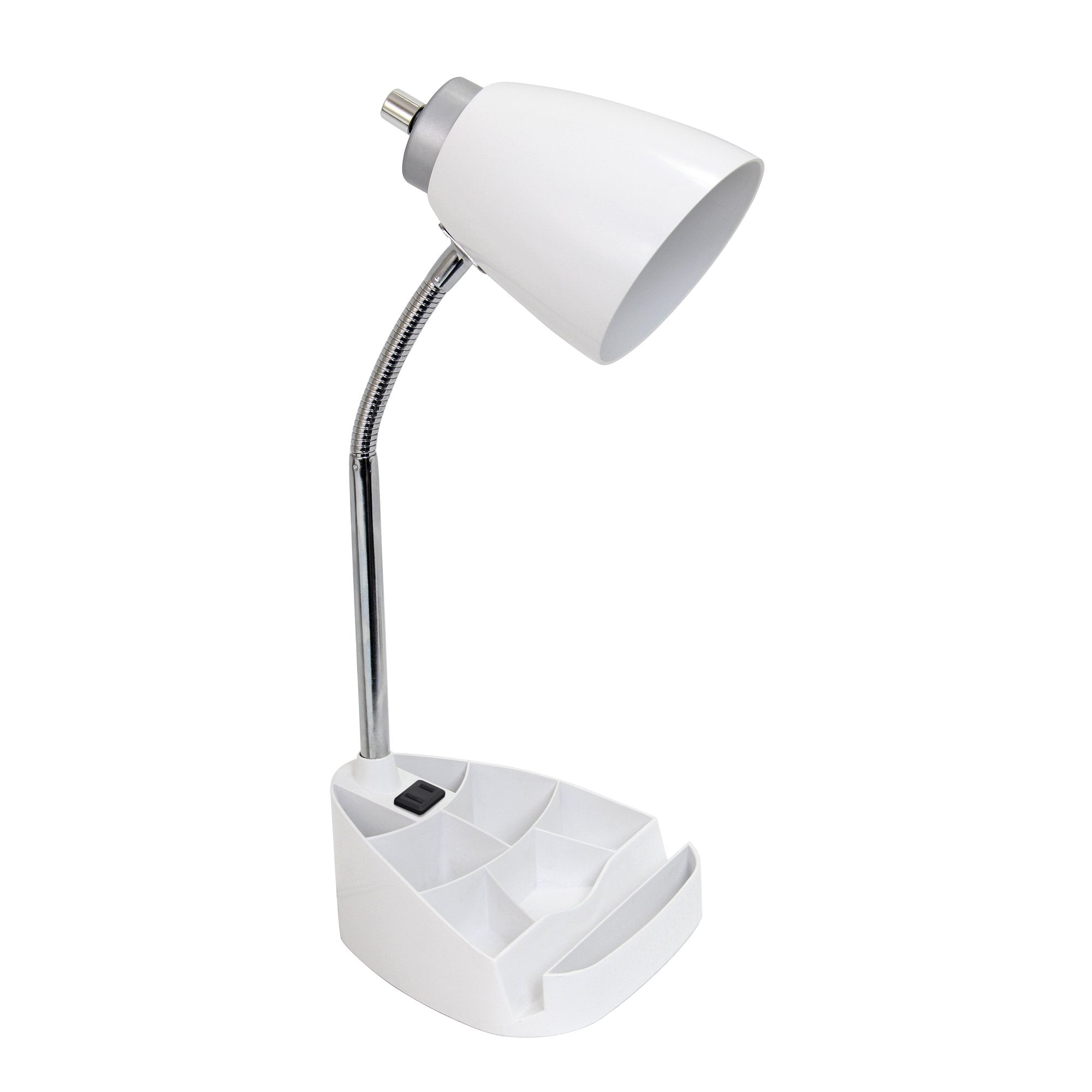 Limelights Ld1057 Wht Gooseneck Organizer Desk Lamp With Ipad Tablet Stand Book Holder And Charging Outlet, White 6.5 X 7 X 18.5