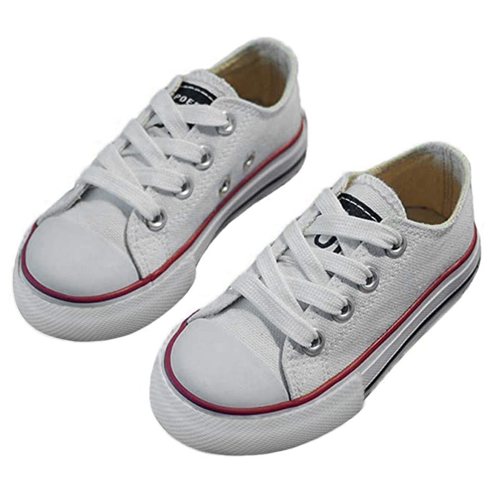 Ifans Boys And Girl Low Top Canvas Kids Lace Up Sneakers White
